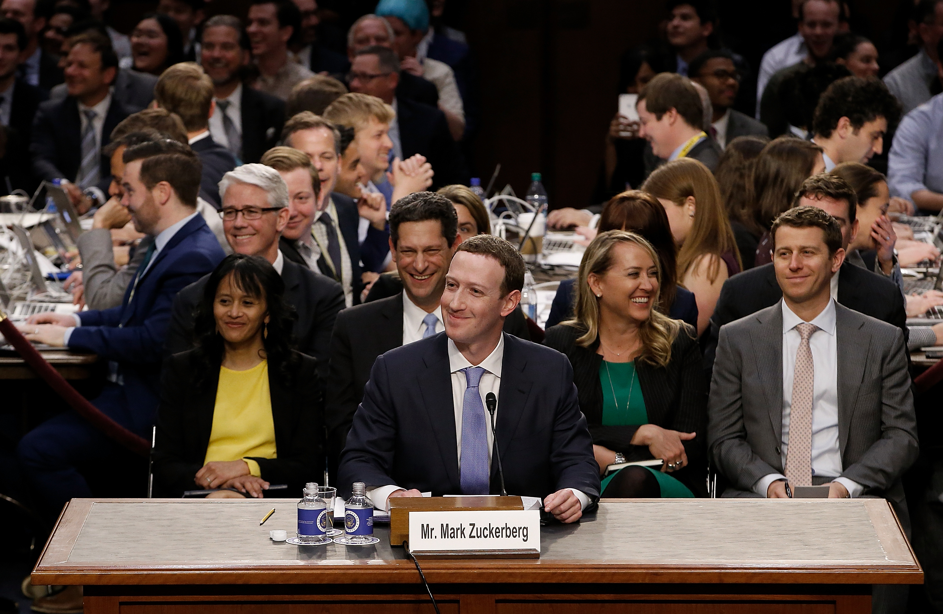 Facebook’s Mark Zuckerberg testifies before a combined Senate Judiciary and Commerce committee hearing in the Hart Senate Office Building on Capitol Hill April 10, 2018 in Washington, DC.&nbsp;