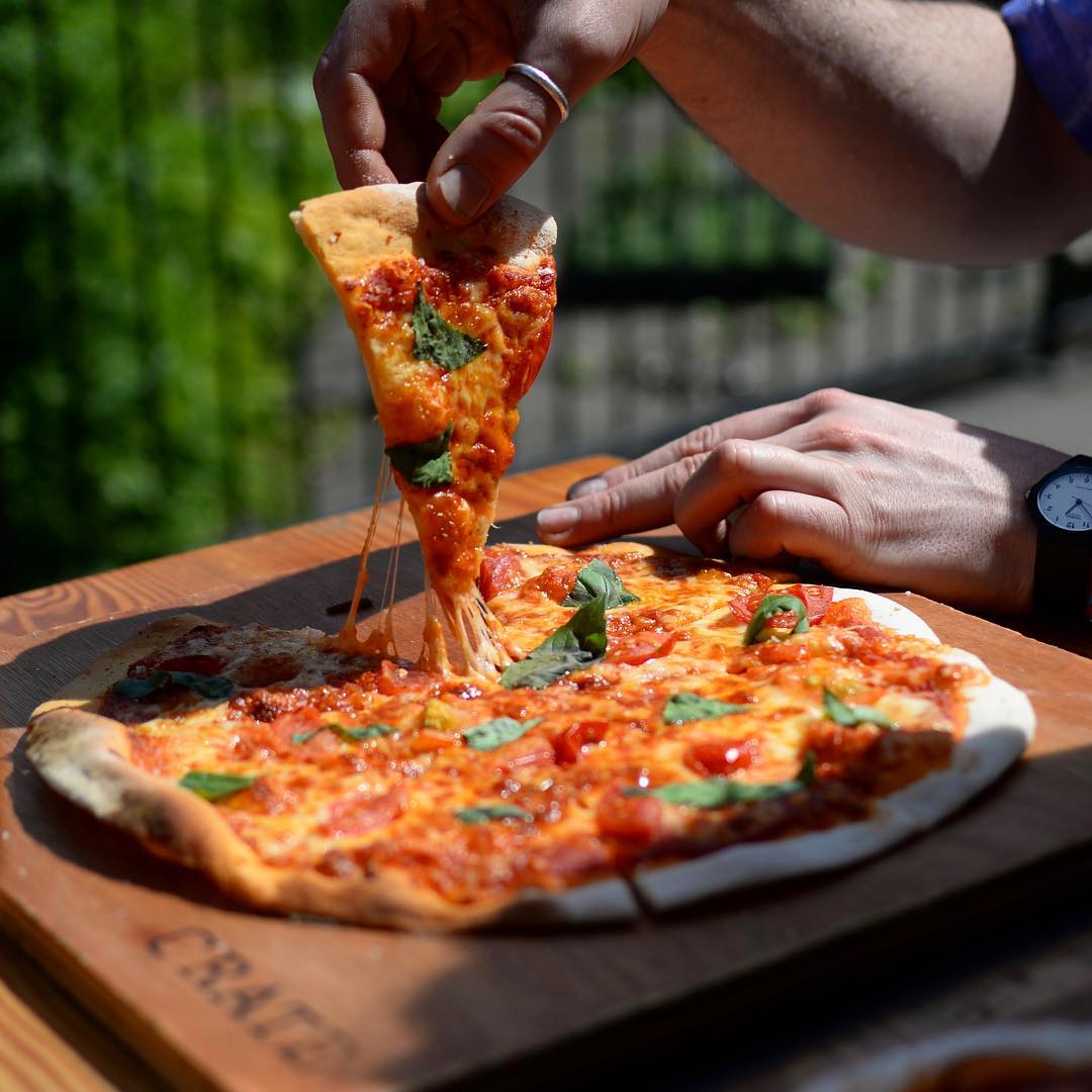 Pizza at Crate Brewery in Hackney Wick, one of London’s best waterside restaurants and cafes
