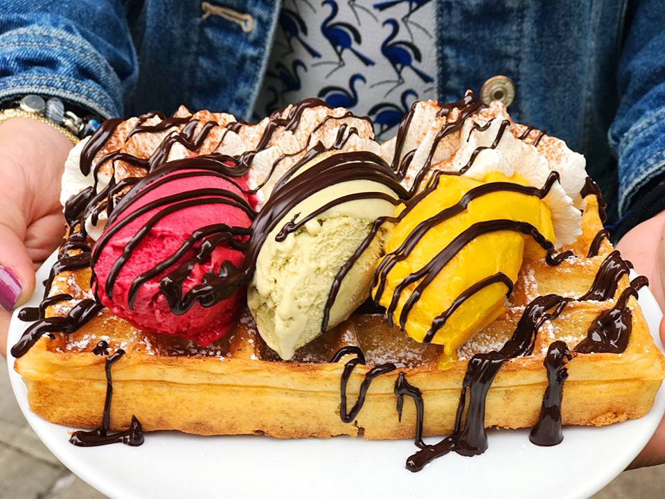 A gelato-topped waffle from Amorino