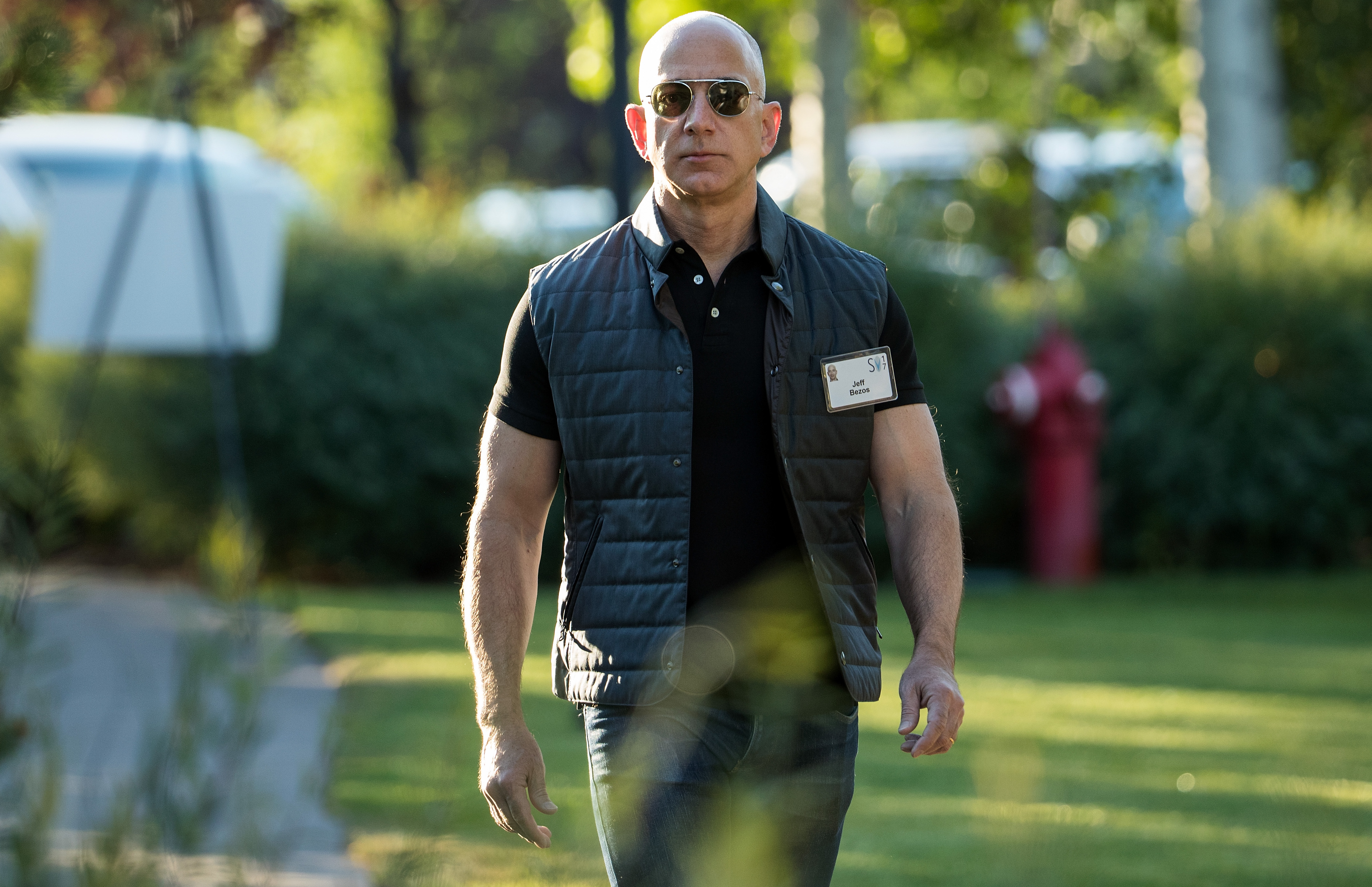 Amazon CEO Jeff Bezos walking toward the camera.