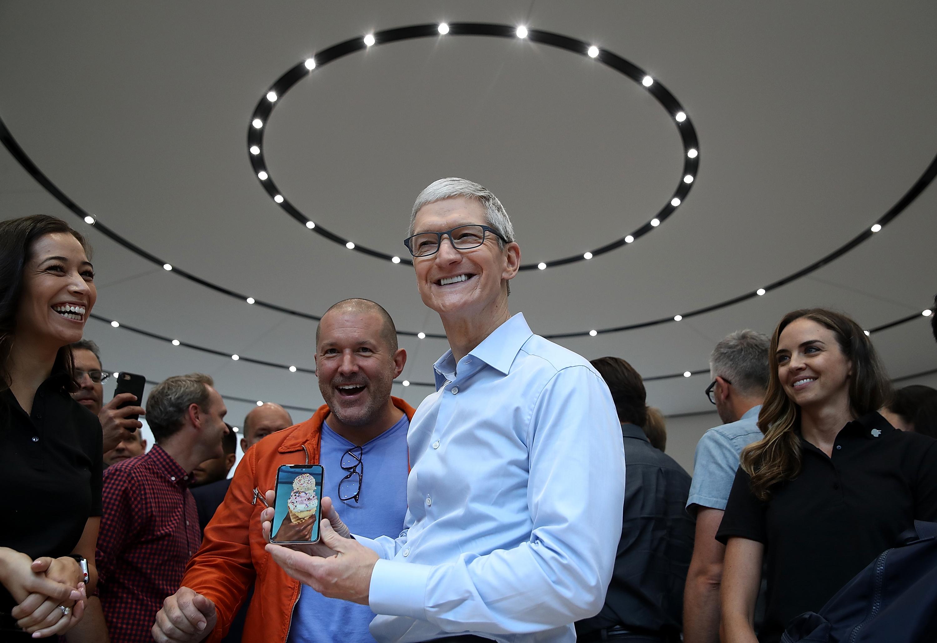Apple’s Jony Ive and Tim Cook at the iPhone X launch in 2017