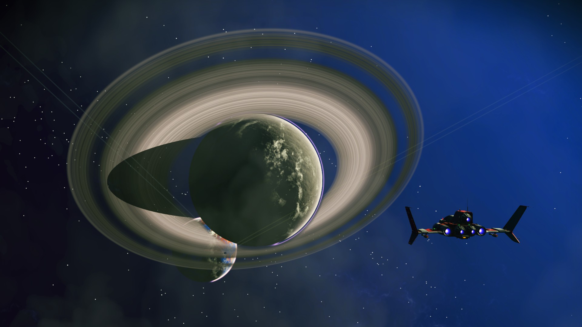 No Man’s Sky - fighter approaching a ringed planet