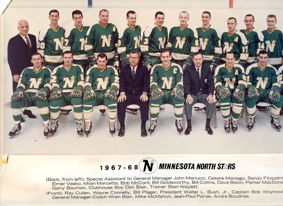 Wren Blair (front row, third from right), the first coach and general manager of the Minnesota North Stars, passed away Wednesday at age 87.