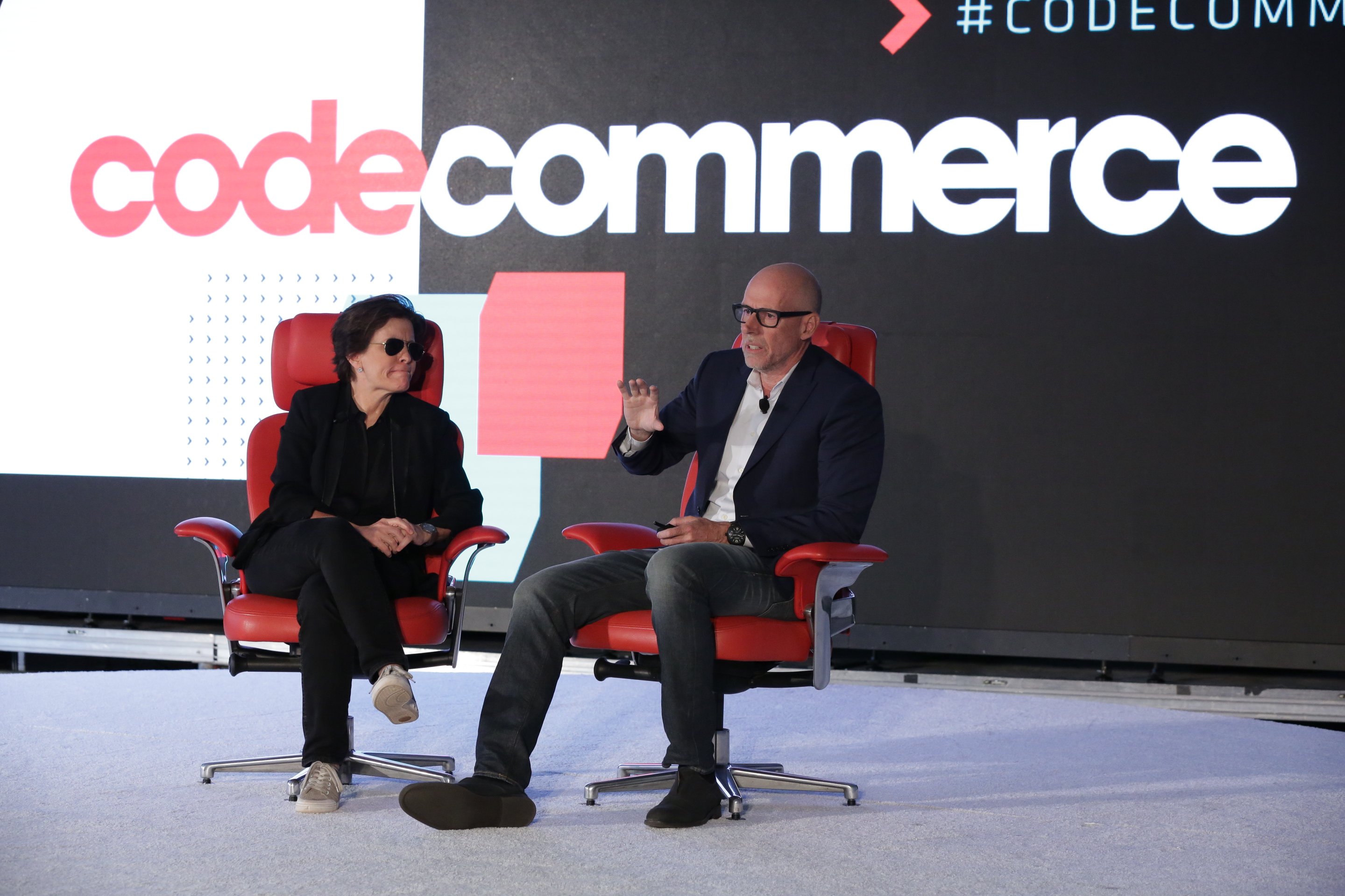 Kara Swisher and Scott Galloway onstage at Code Commerce 2018