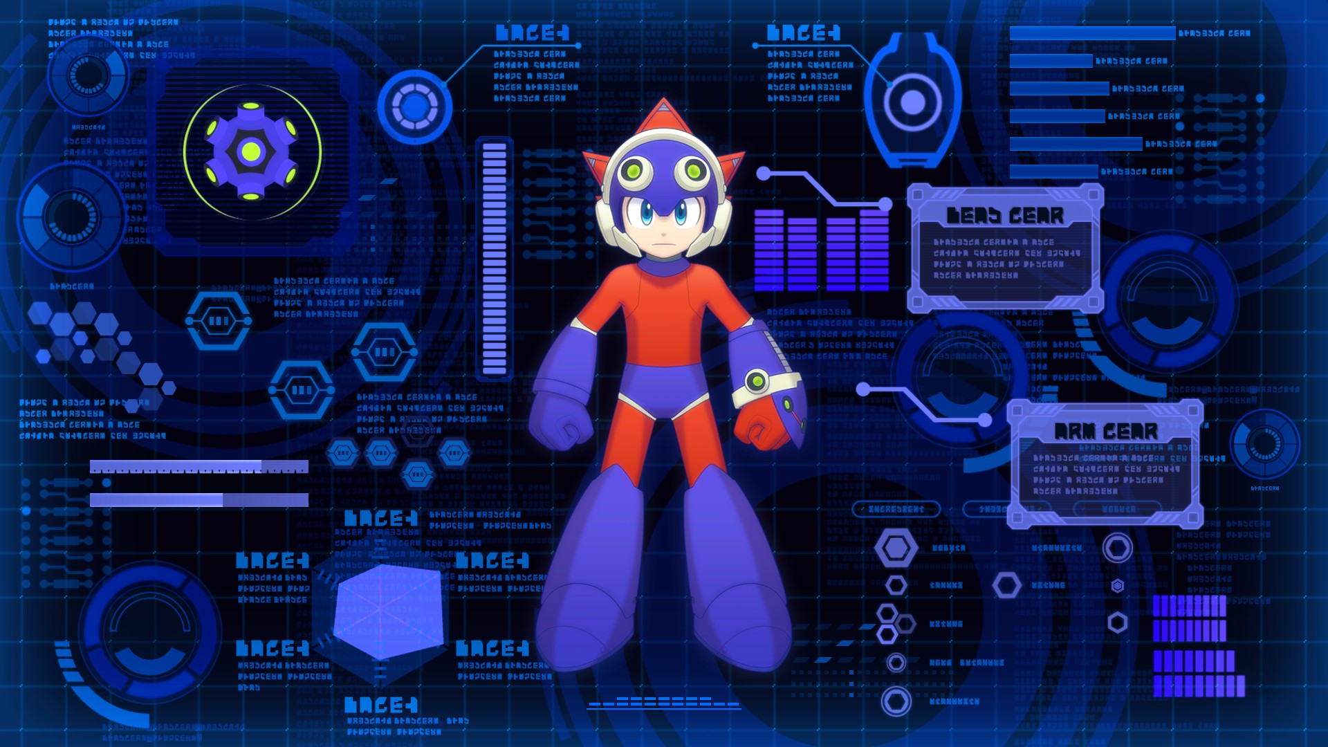 Mega Man 11 art of Mega Man in red and blue suit