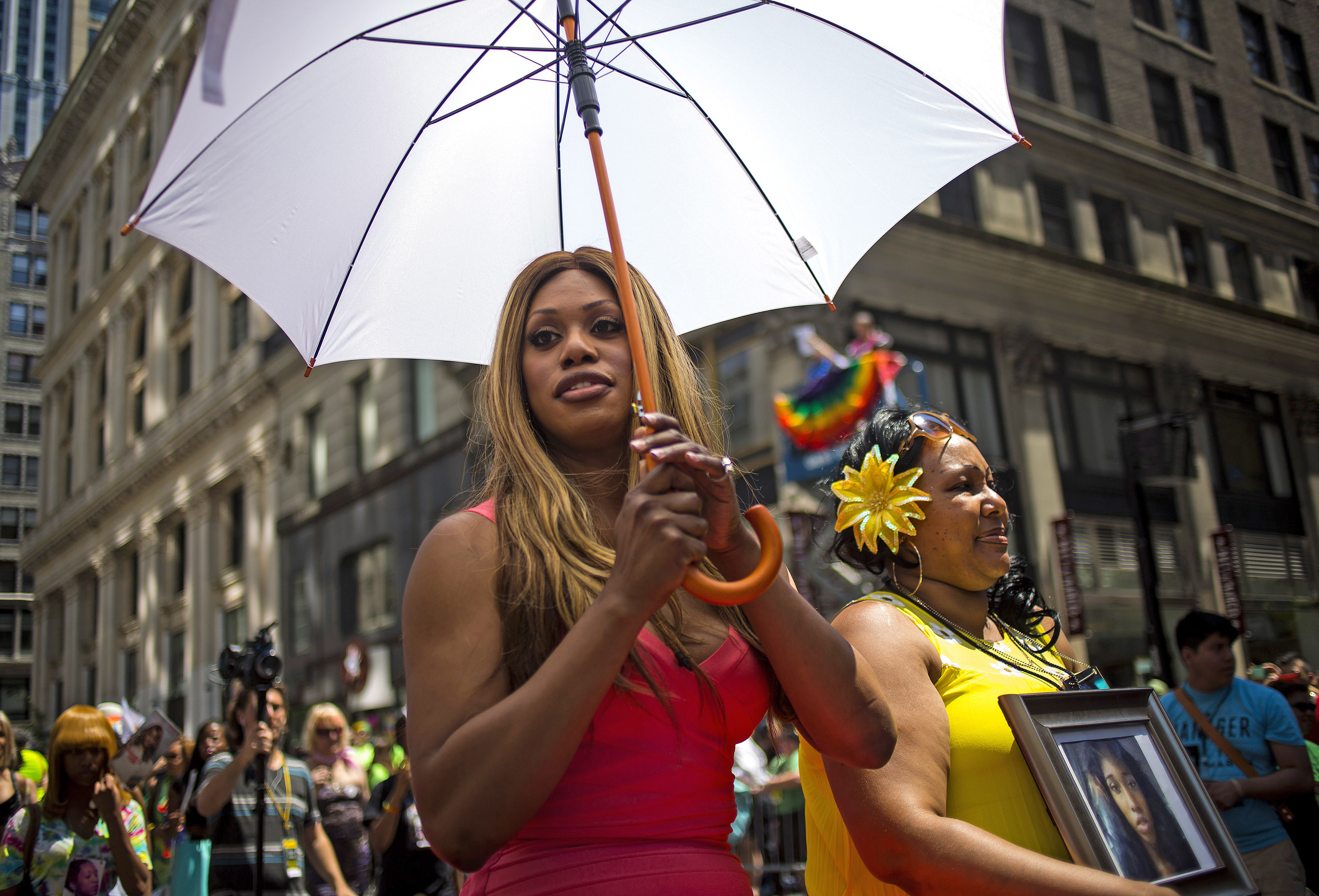Laverne Cox at an LGBTQ pride march.