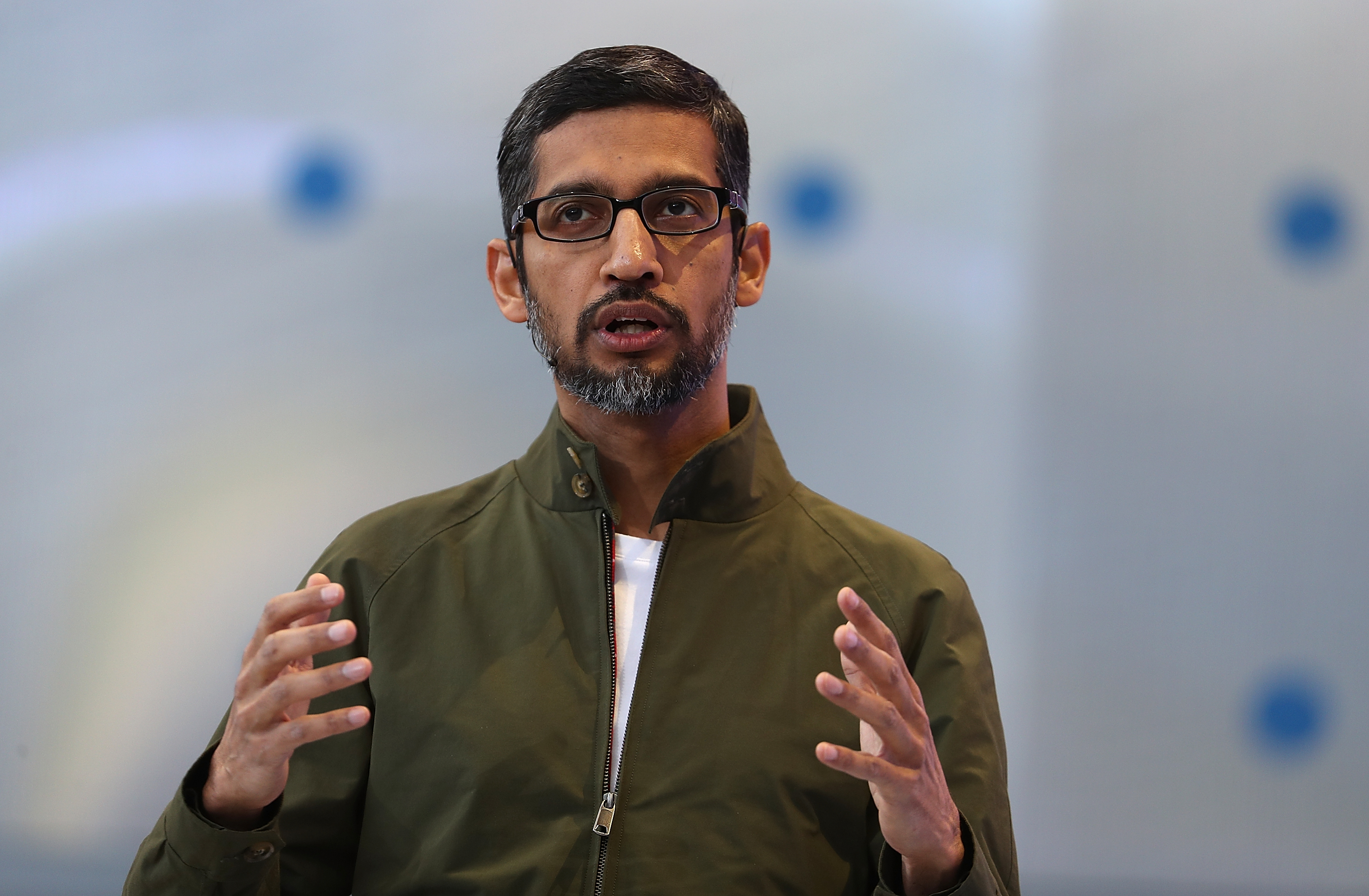 Google CEO Sundar Pichai speaking at Google I/O