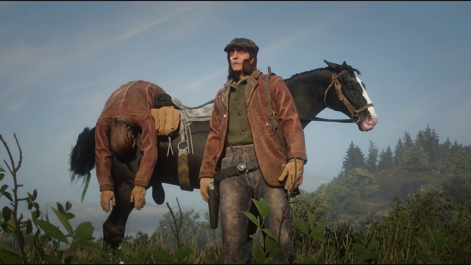 Charlie Wander stands in front of the corpse of Charlie Wander after testing out the Parley and Feud system in Red Dead online.