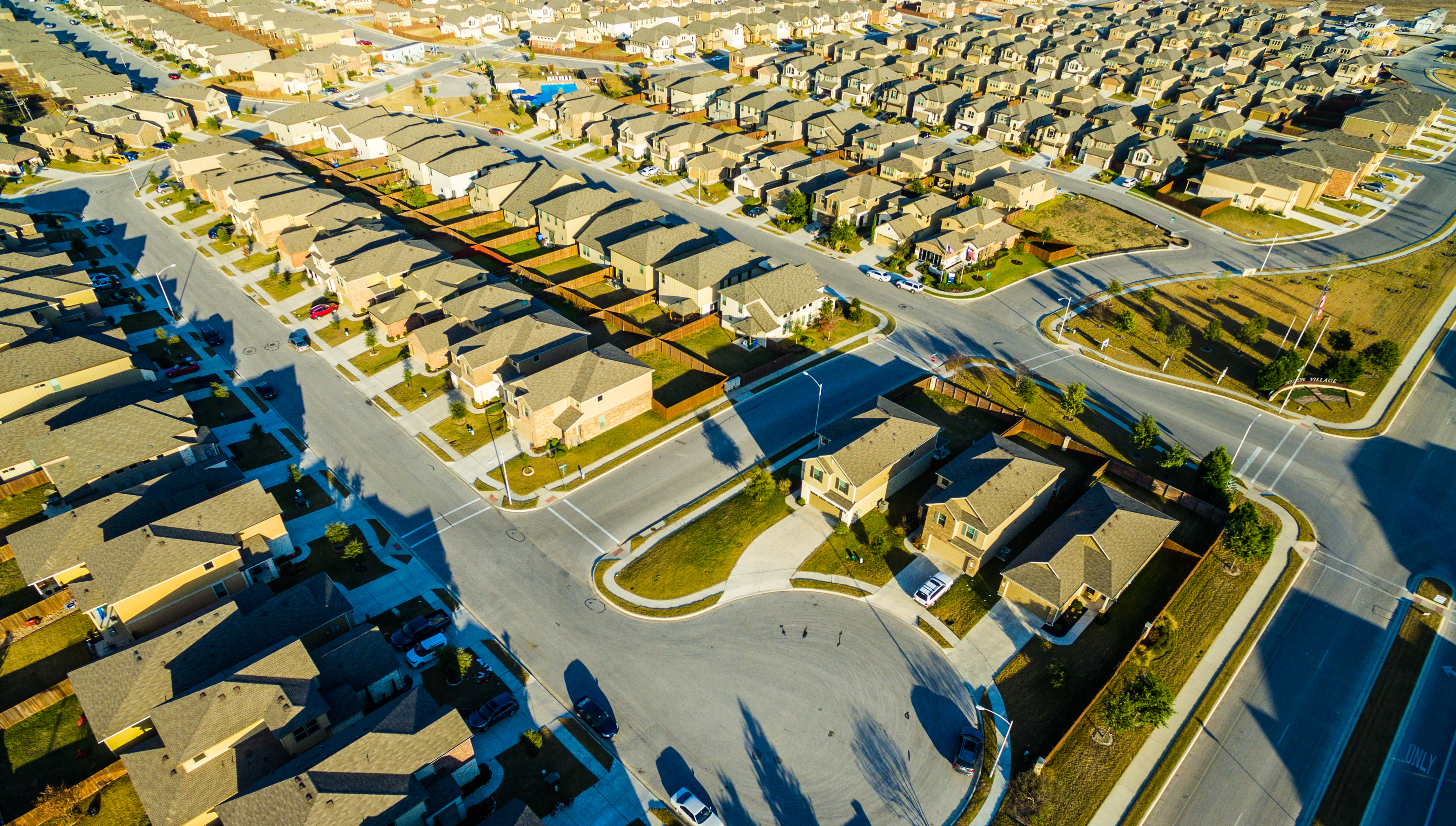 Overhead photo of suburban tract homes