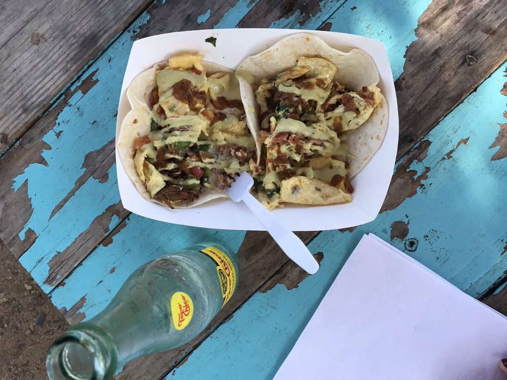 The bacon-spinach and La Pachuca tacos at Mellizoz Tacos