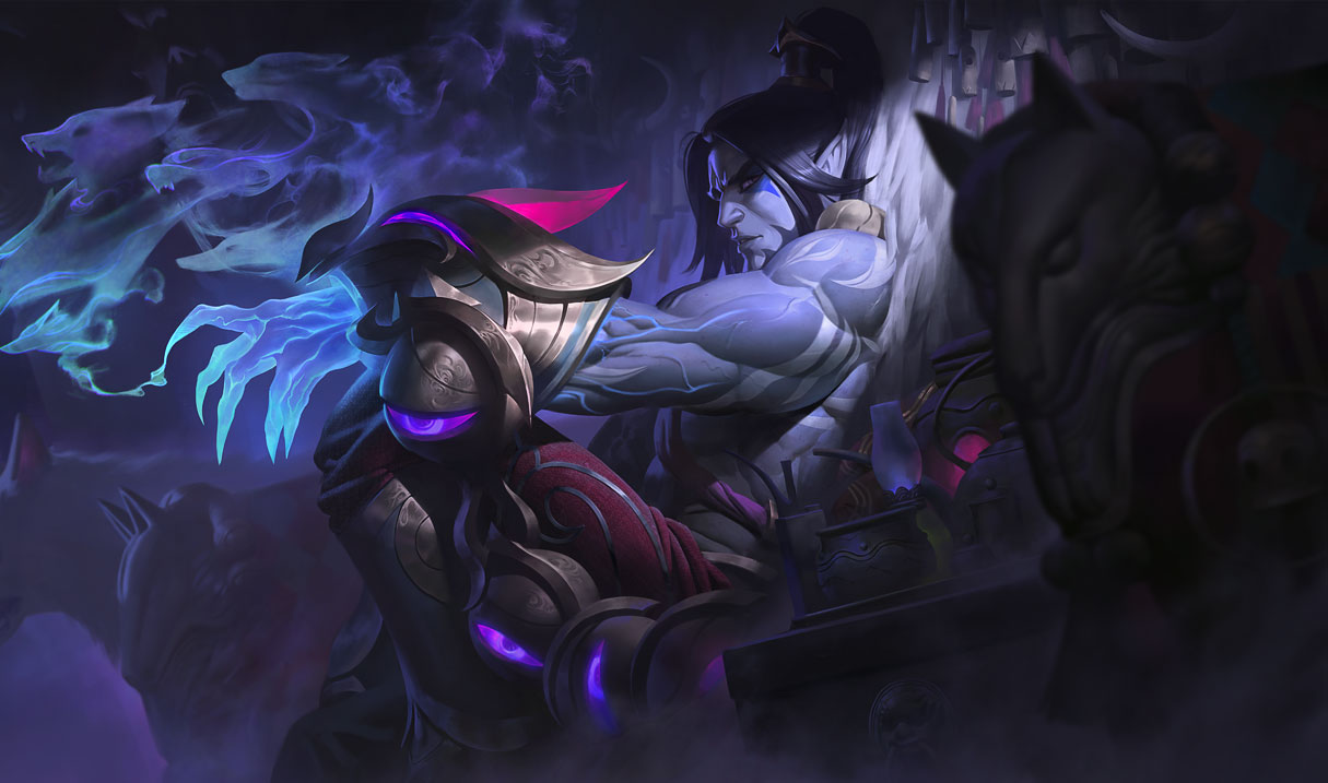 Lunar Wraith Sylas reclines while staring at the viewer from the side of his eye