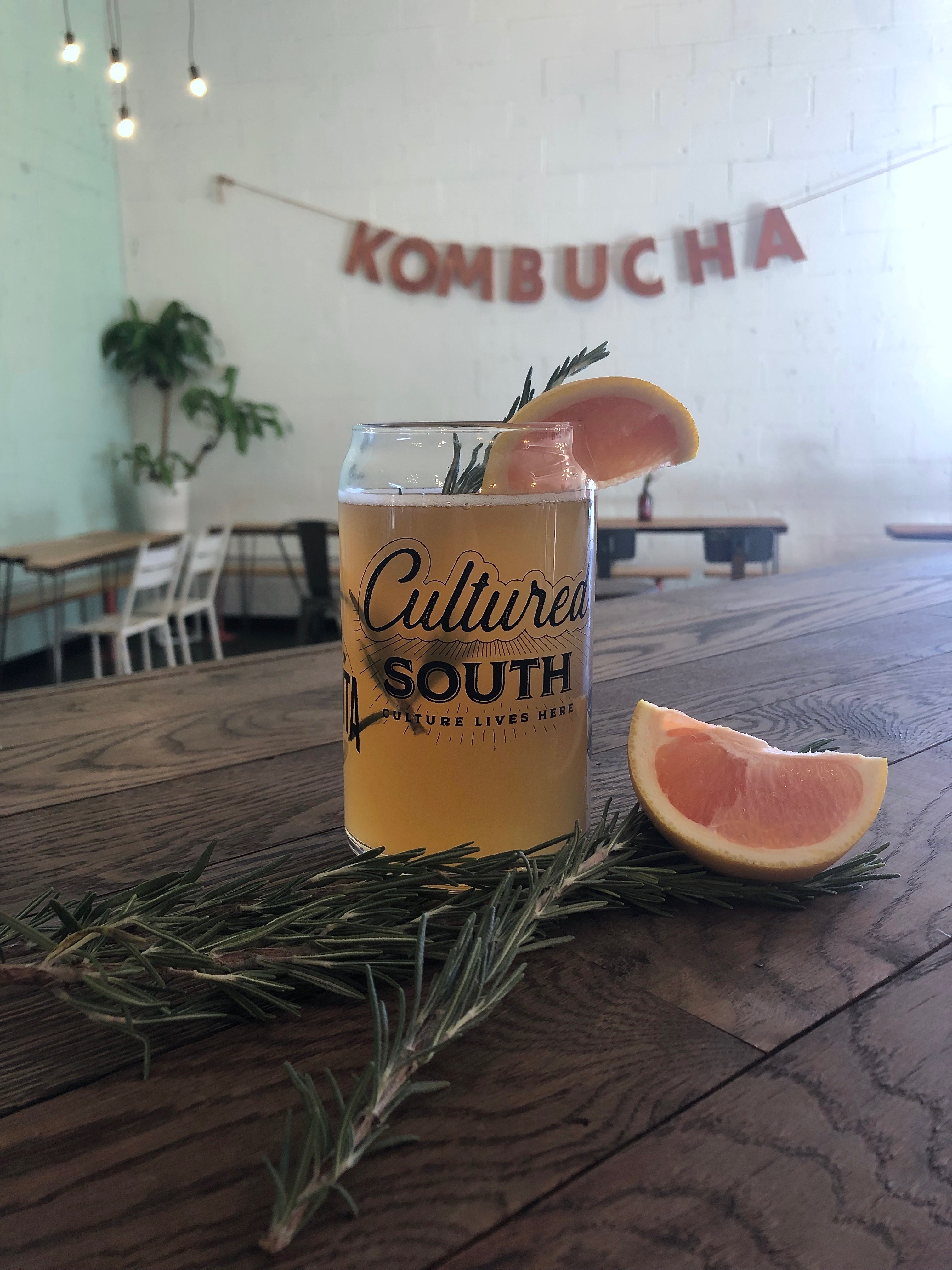 Grapefruit and rosemary kombucha infused with CBD is on tap at Cultured South in West End