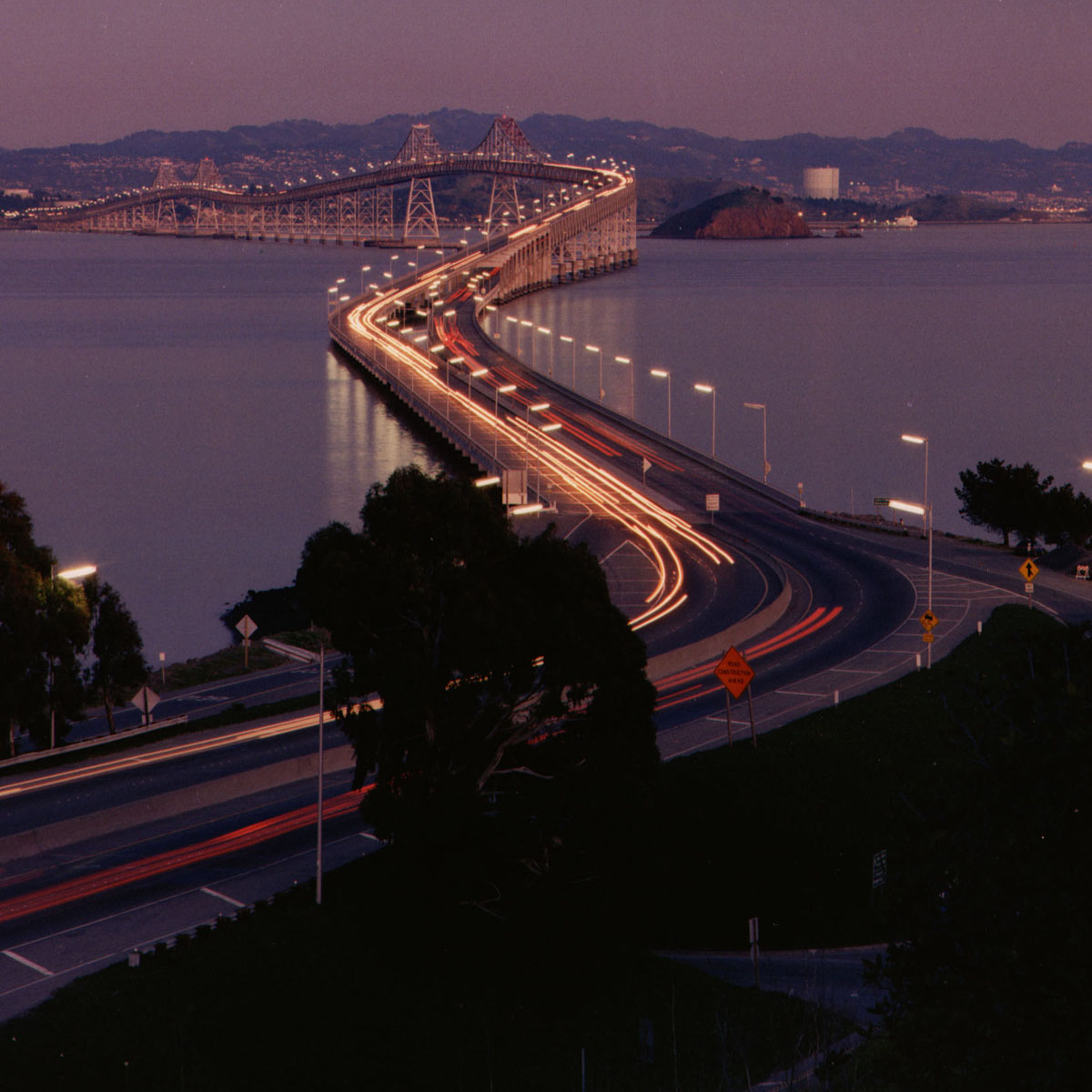 The Richmond-San Rafael bridge at dusk.