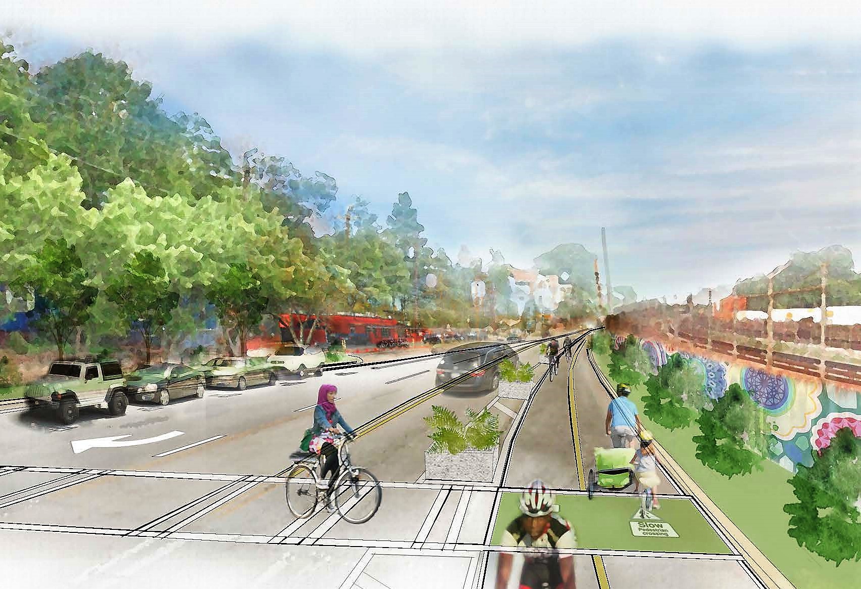 a rendering shows a possible reworking of DeKalb Avenue.
