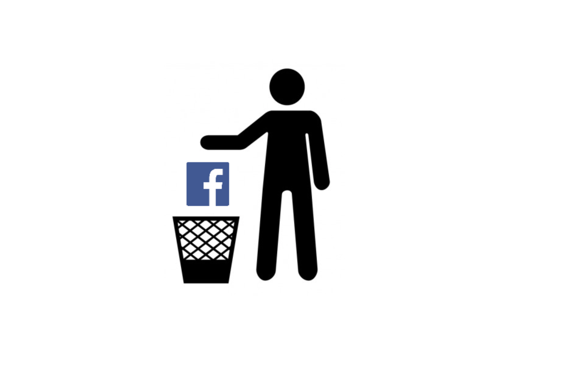 A stick figure person drops the facebook icon into a wastebasket.