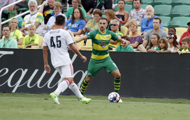 USL Photo - Toronto FC II’s Luca Uccello closes down a Tampa Bay Rowdies attacker on Independence Day in Florida
