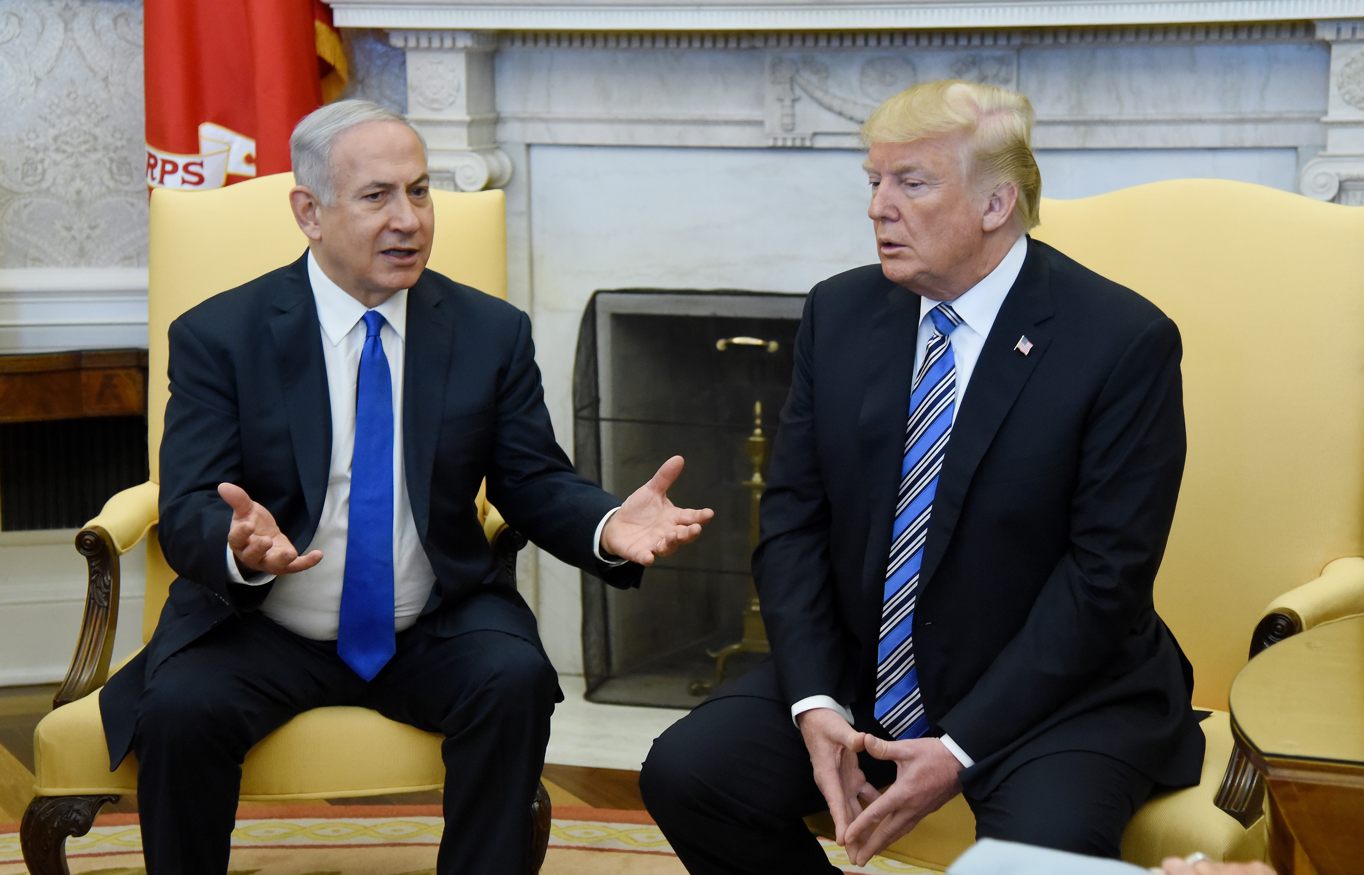 President Donald Trump and Israeli Prime Minister Benjamin Netanyahu meet in the Oval Office of the White House on March 5, 2018.