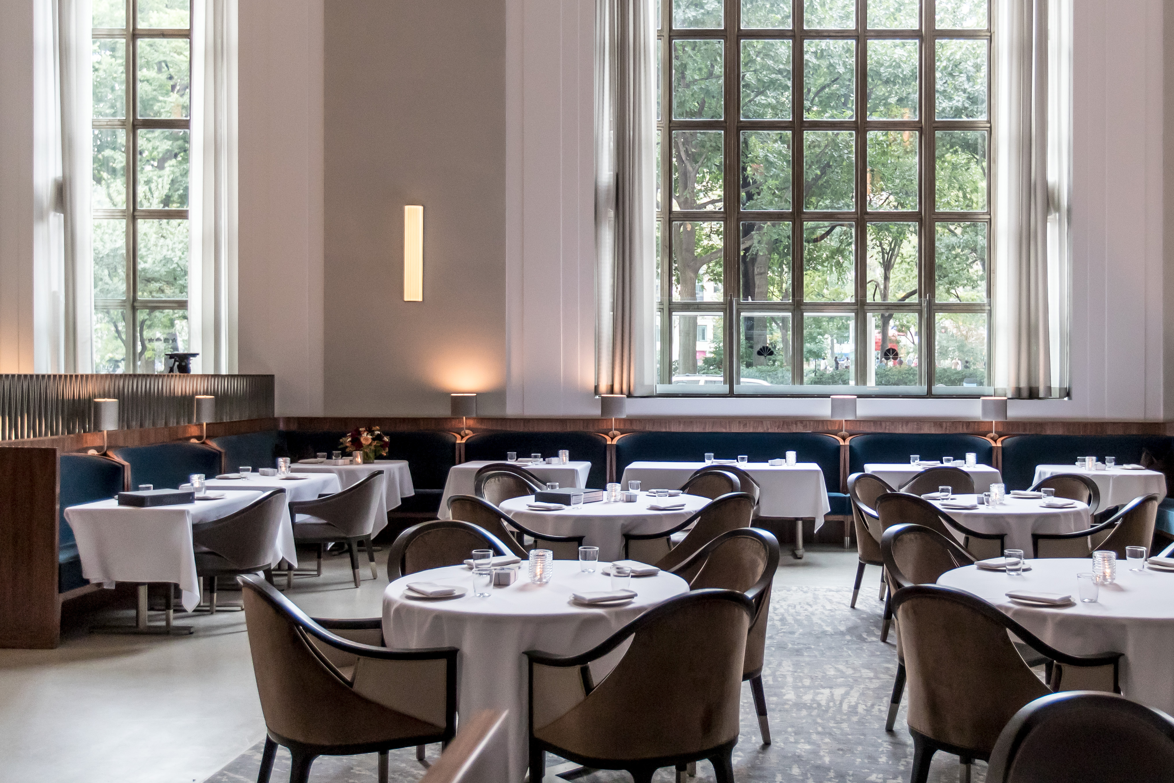 Natural light floods the dining room at Eleven Madison Park, which sits empty before service