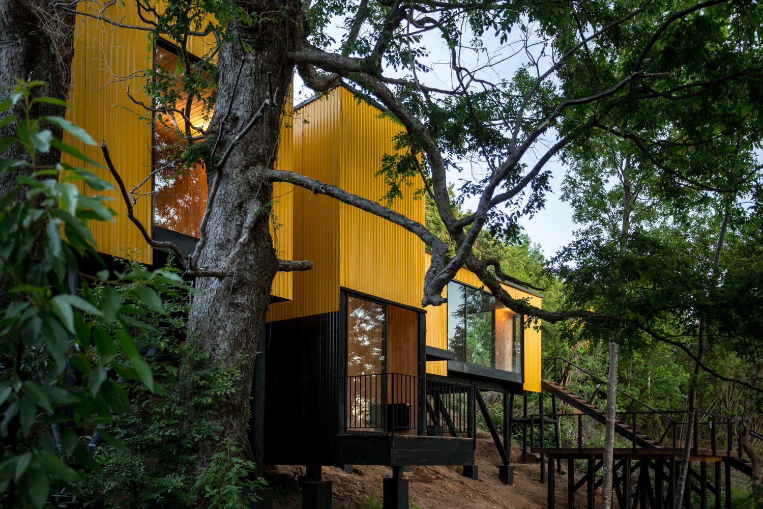 Yellow house in trees