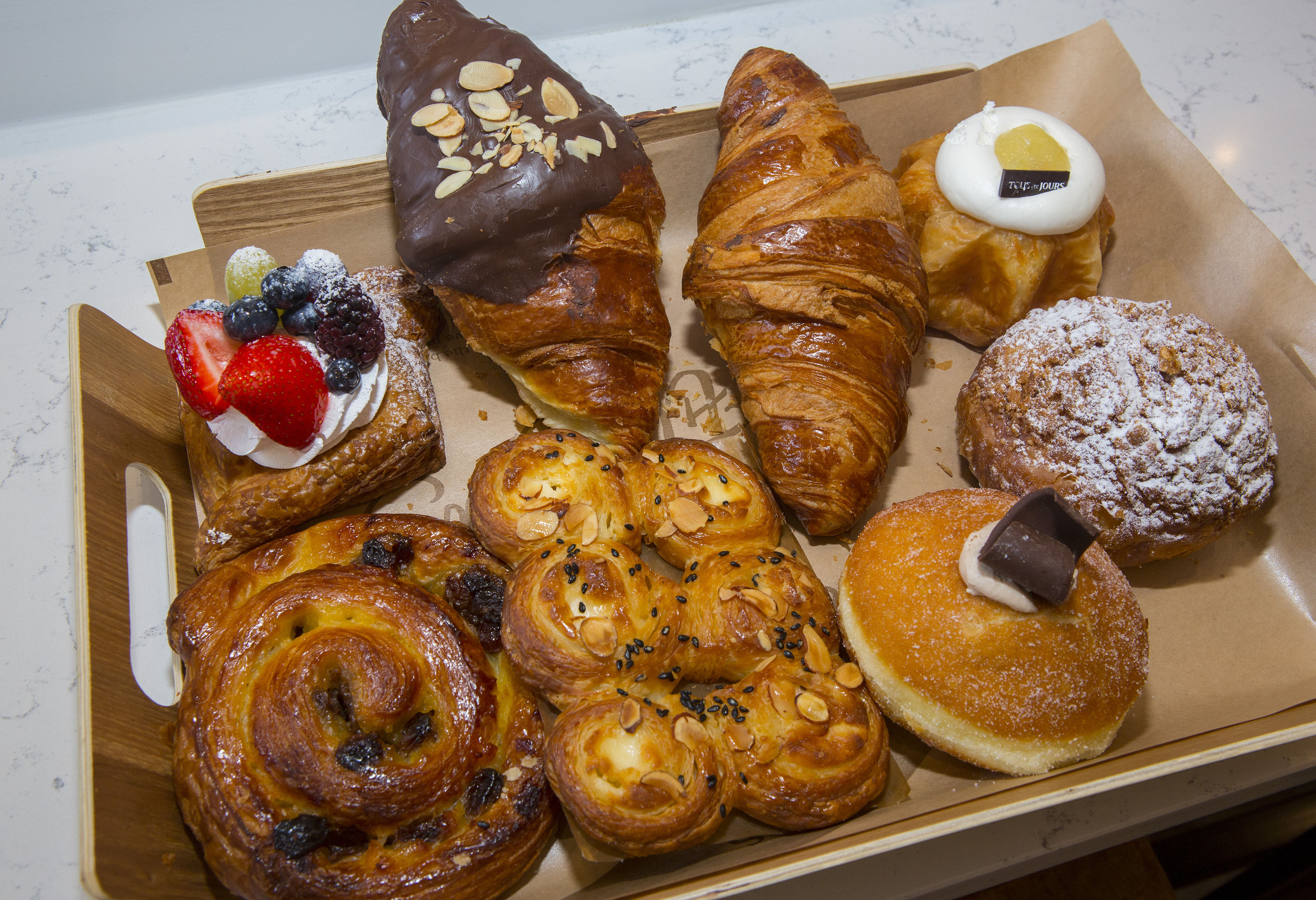 A tray filled with different pastries