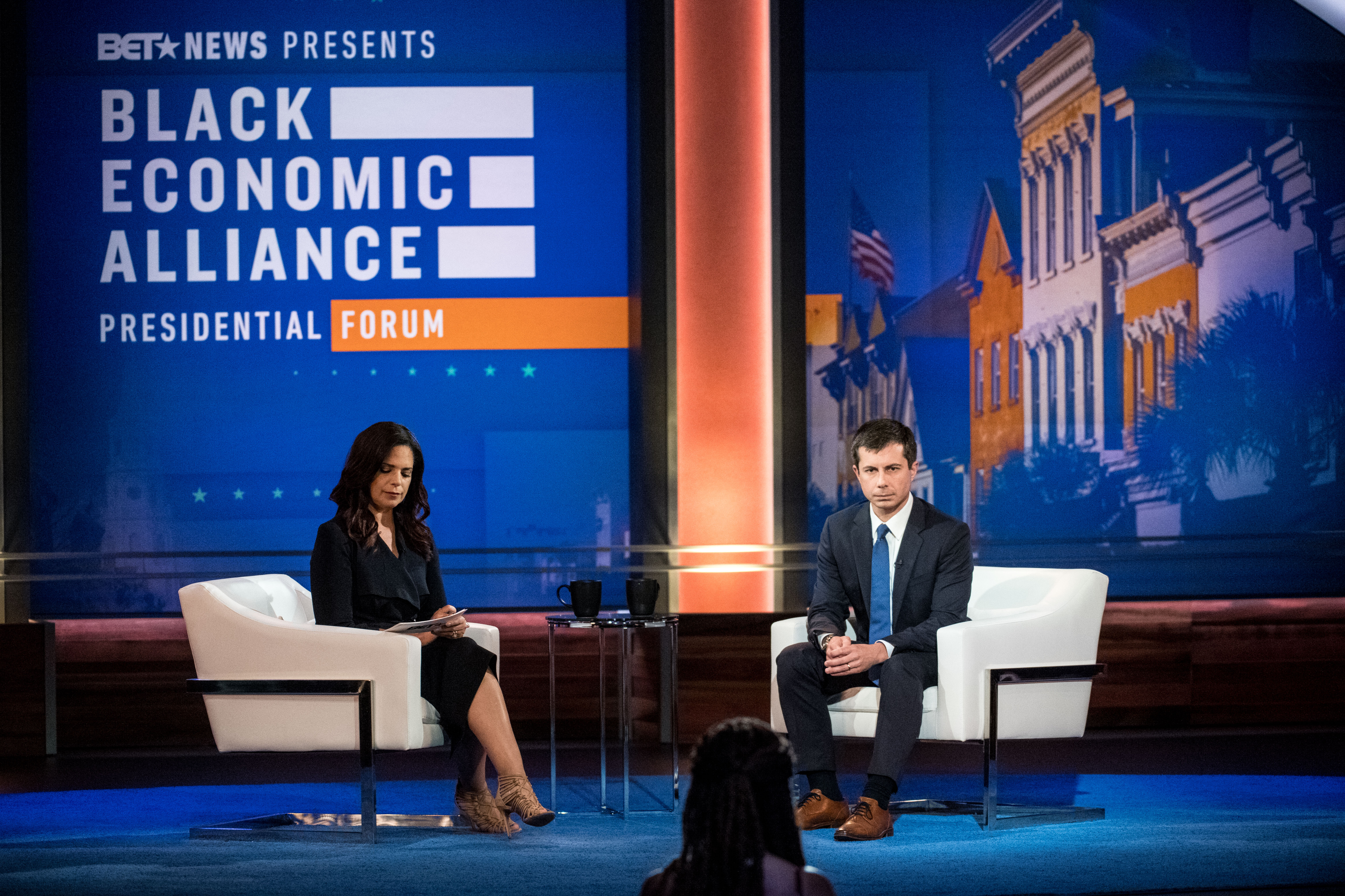 South Bend, Indiana Mayor Pete Buttigieg onstage at the Black Economic Alliance Presidential Forum in South Carolina on June 15, 2019.