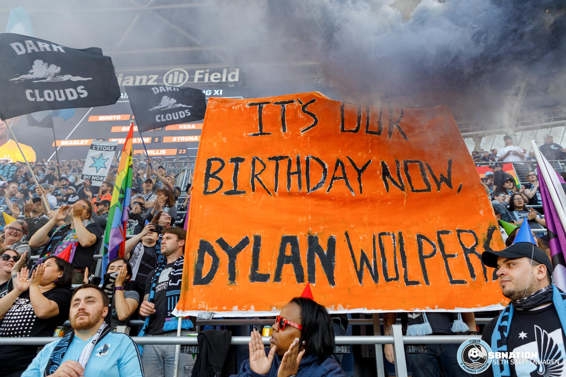 May 25, 2019 - Saint Paul, Minnesota, United States - Supporters display a small tifo in honor of the Dylan Wolpers Derby as Minnesota United host Houston Dynamo at Allianz Field. 

(Photo by Seth Steffenhagen/Steffenhagen Photography)