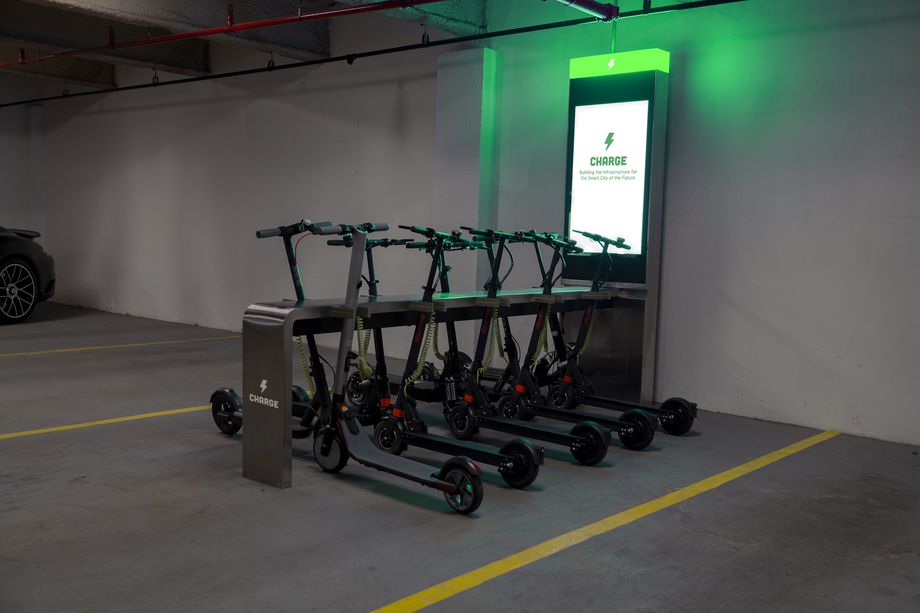 A photo of an e-scooter docking station planned for downtown Atlanta.