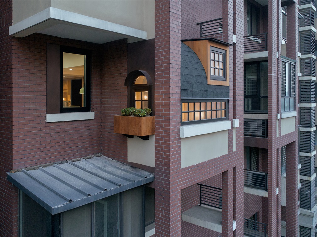 Facade of brick apartment complex