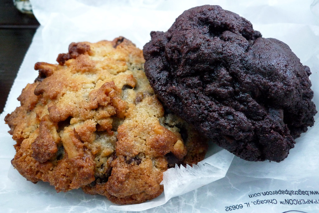 Levain Bakery’s chocolate chip walnut cookie and dark chocolate chocolate chip cookie