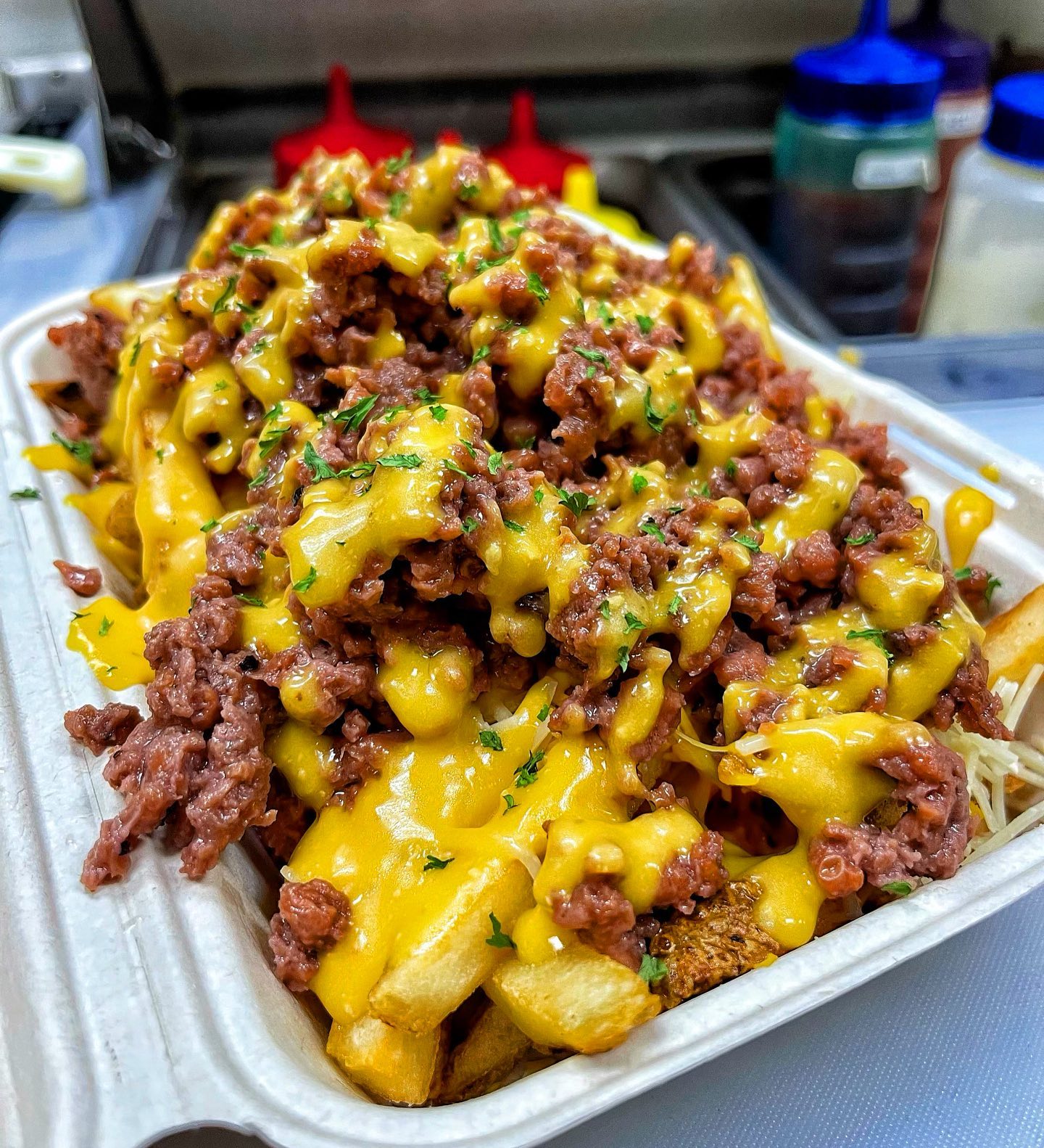 Lemon garlic Beyond Meat fries from LA-based takeout joint Mr. Fries Man, which opened its first Atlanta location in 2021 on Decatur Street downtown.