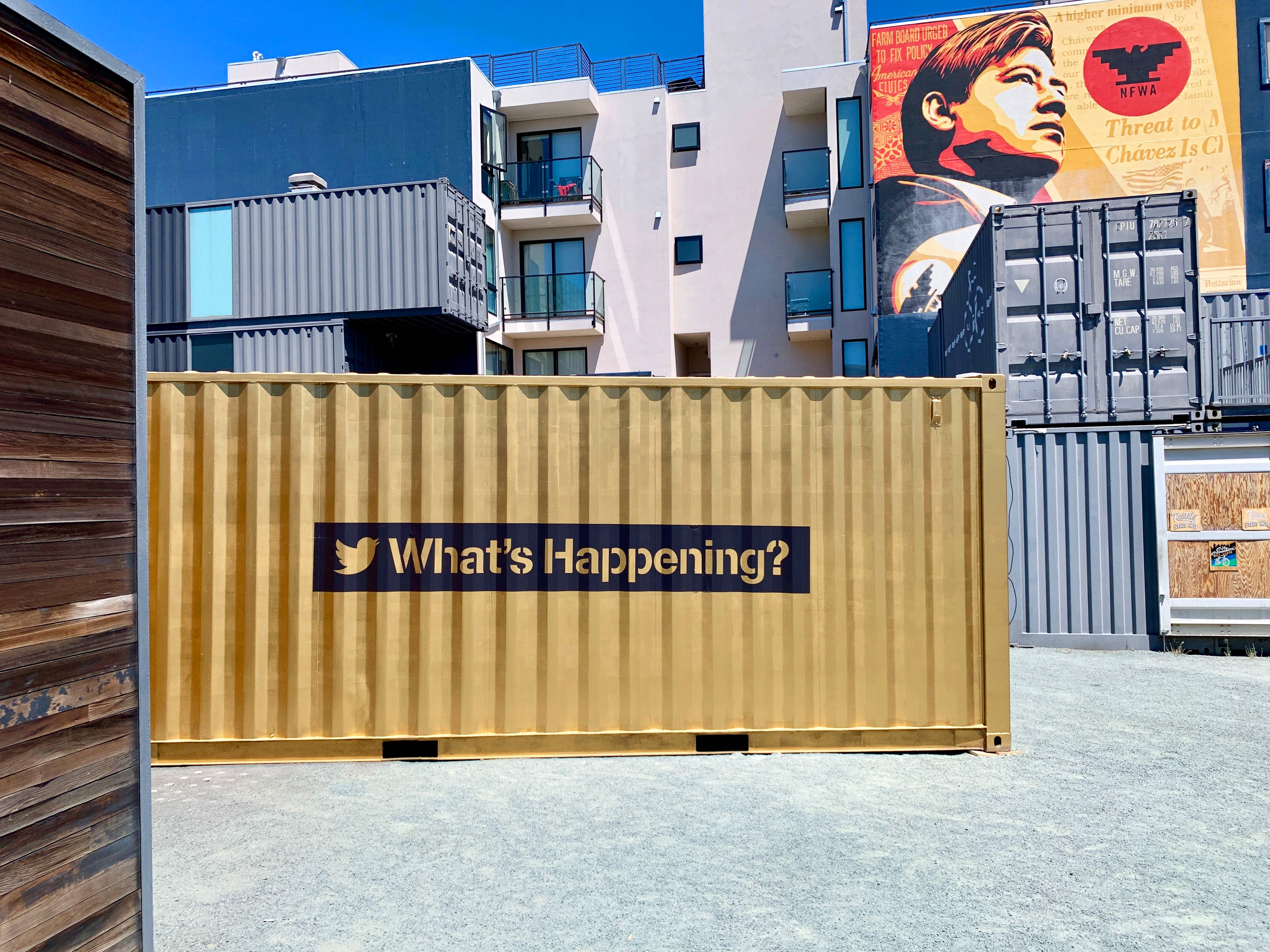 A gold-painted shipping container in Hayes Valley.