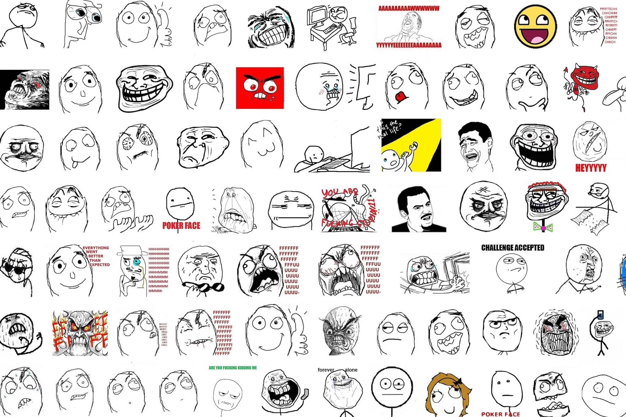 A selection of faces used in the making of rage face comics. 