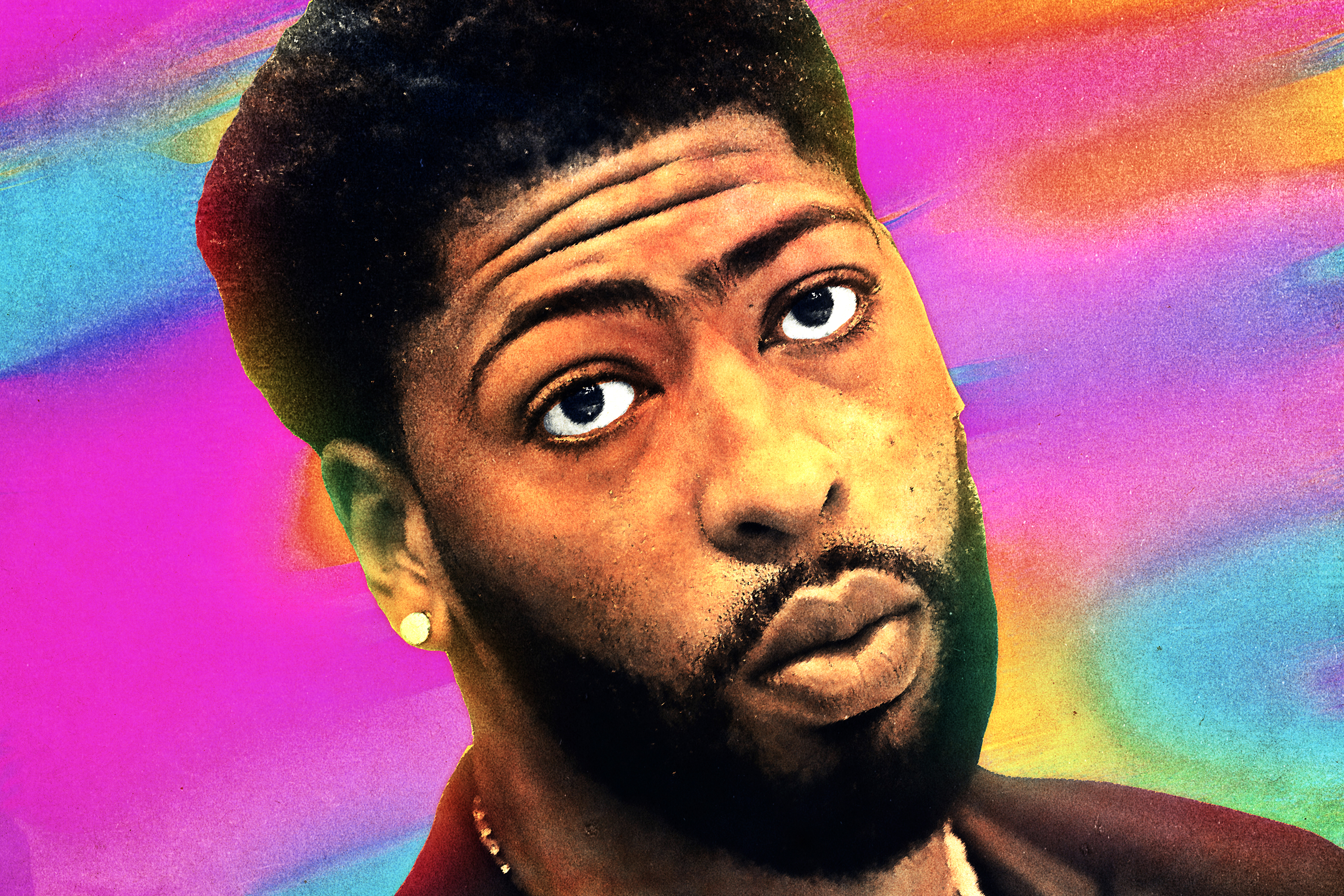 Los Angeles Lakers star Anthony Davis in front of a psychedelic background