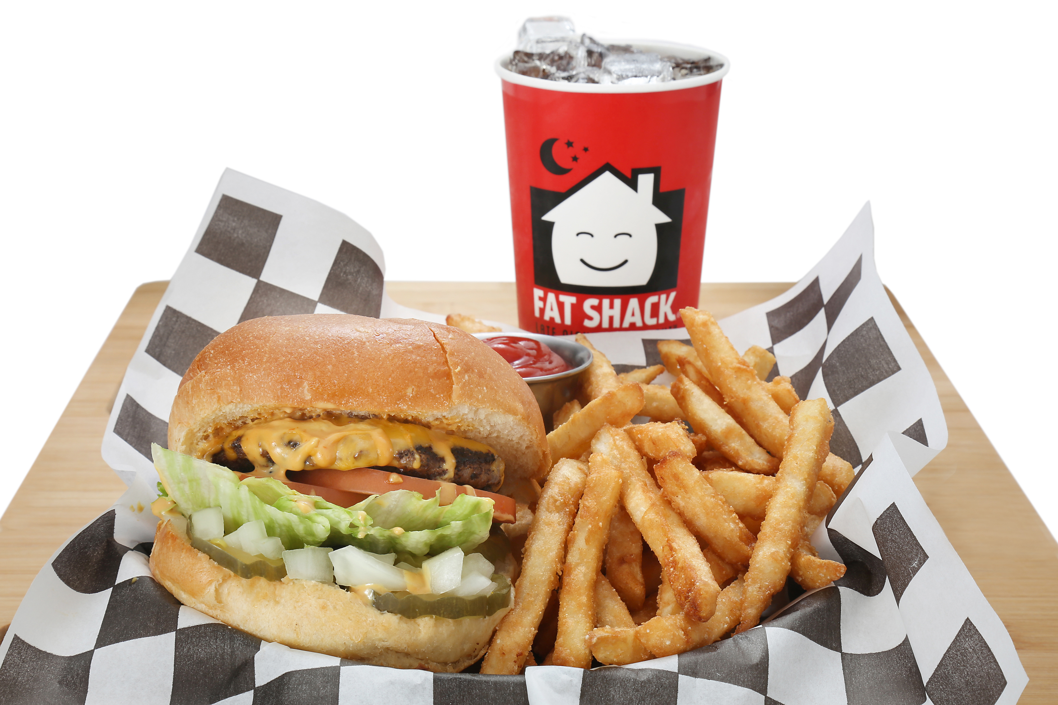 Fat Shack specializes in late-night snacks, such as burgers and fries, pictured here.