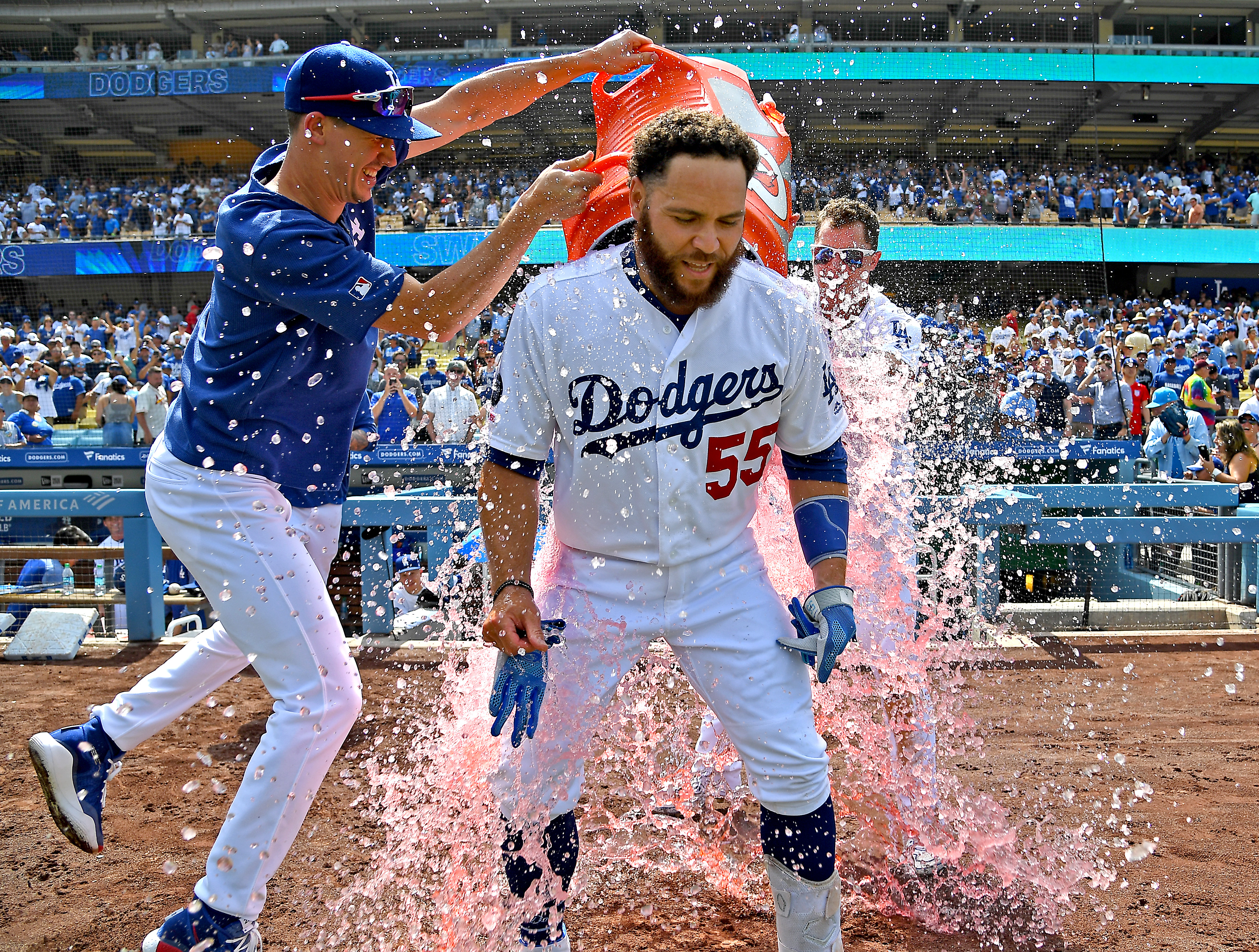 St Louis Cardinals v Los Angeles Dodgers, Russell Martin drenched after walk-off win.