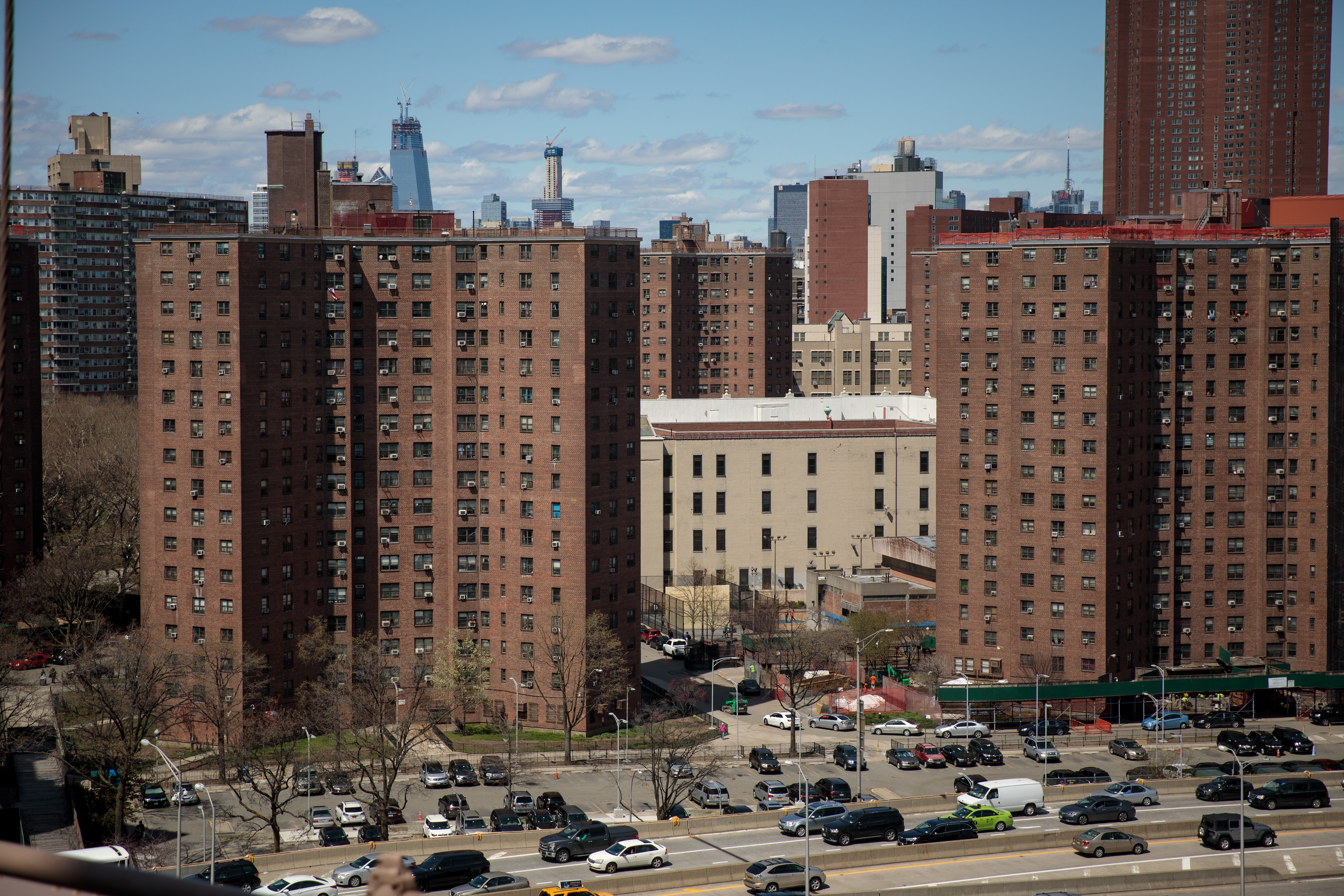 Brown public housing units in Manhattan, New York City.