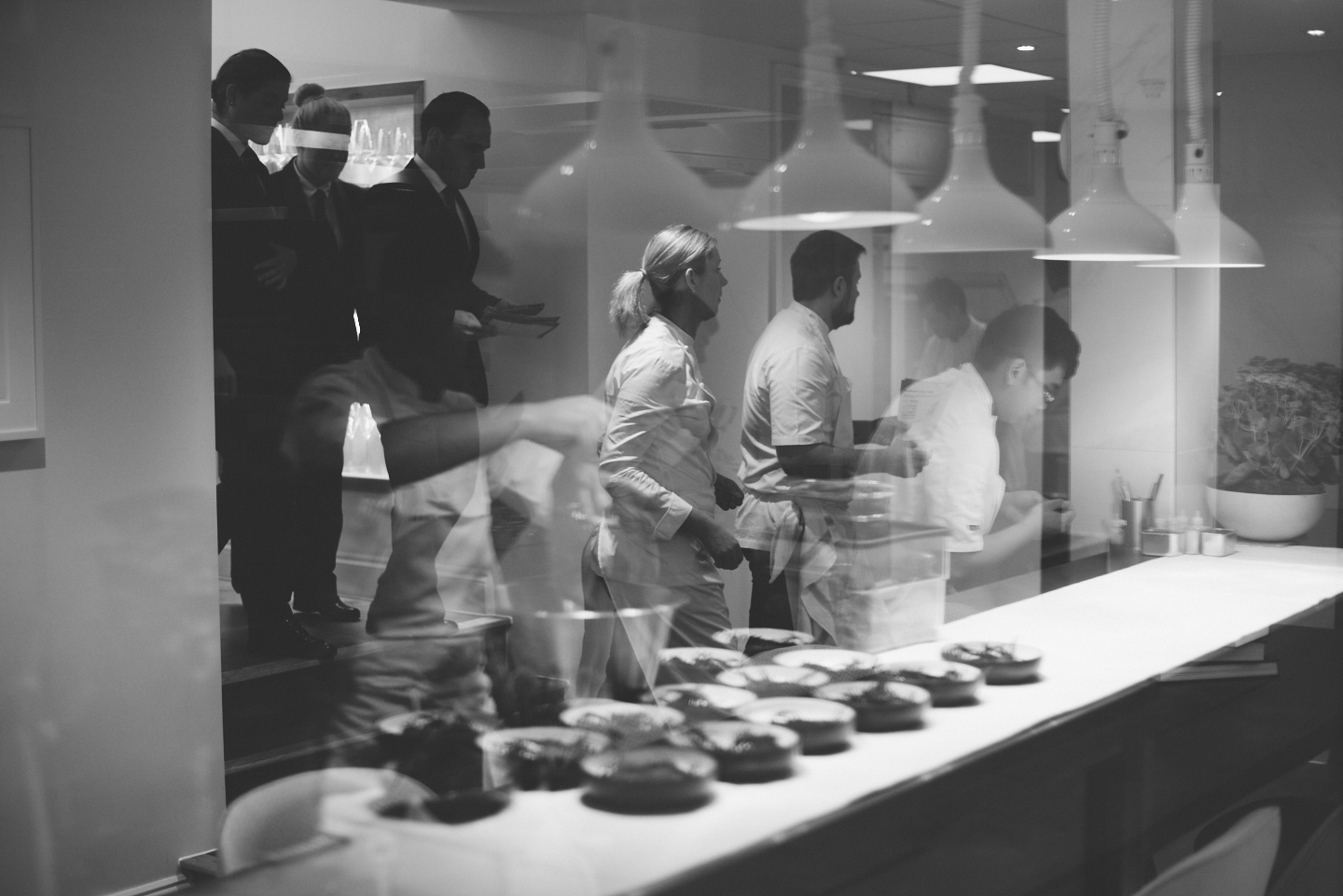 Chefs, waiters, and the pass at two Michelin star restaurant Core by Clare Smyth in Notting Hill, London
