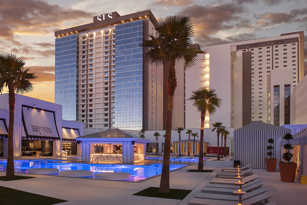 The pool at the SLS Las Vegas resort and future view from the new nightclub to be built next year.