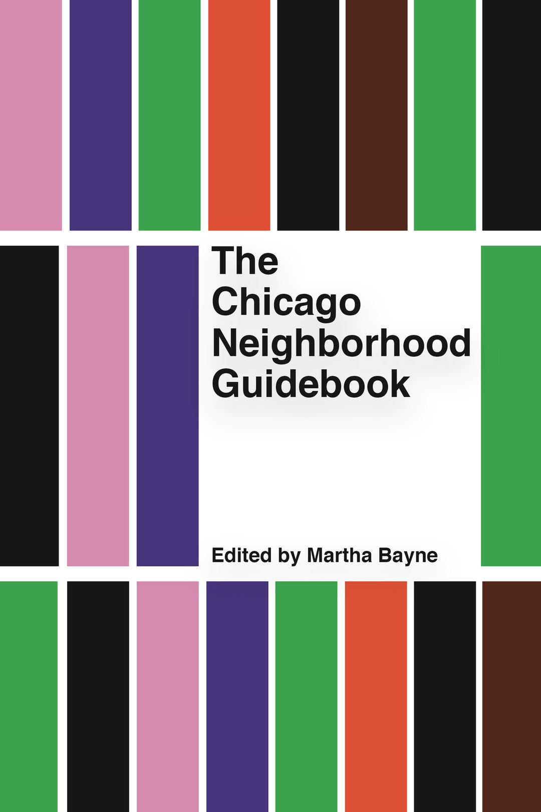 An image of the book cover. It has stripes that resemble the L stop train line colors and bold text with the title.