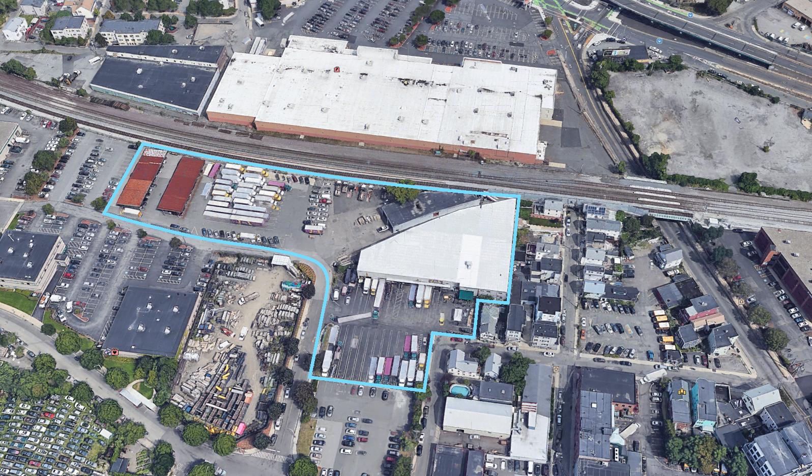 Aerial photo of a development footprint in Somerville. 