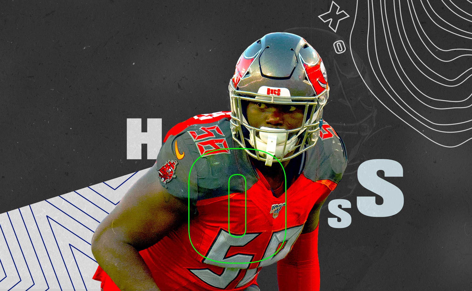 Buccaneers defensive end Shaquill Barrett superimposed on a black and white background with the word “Hoss”