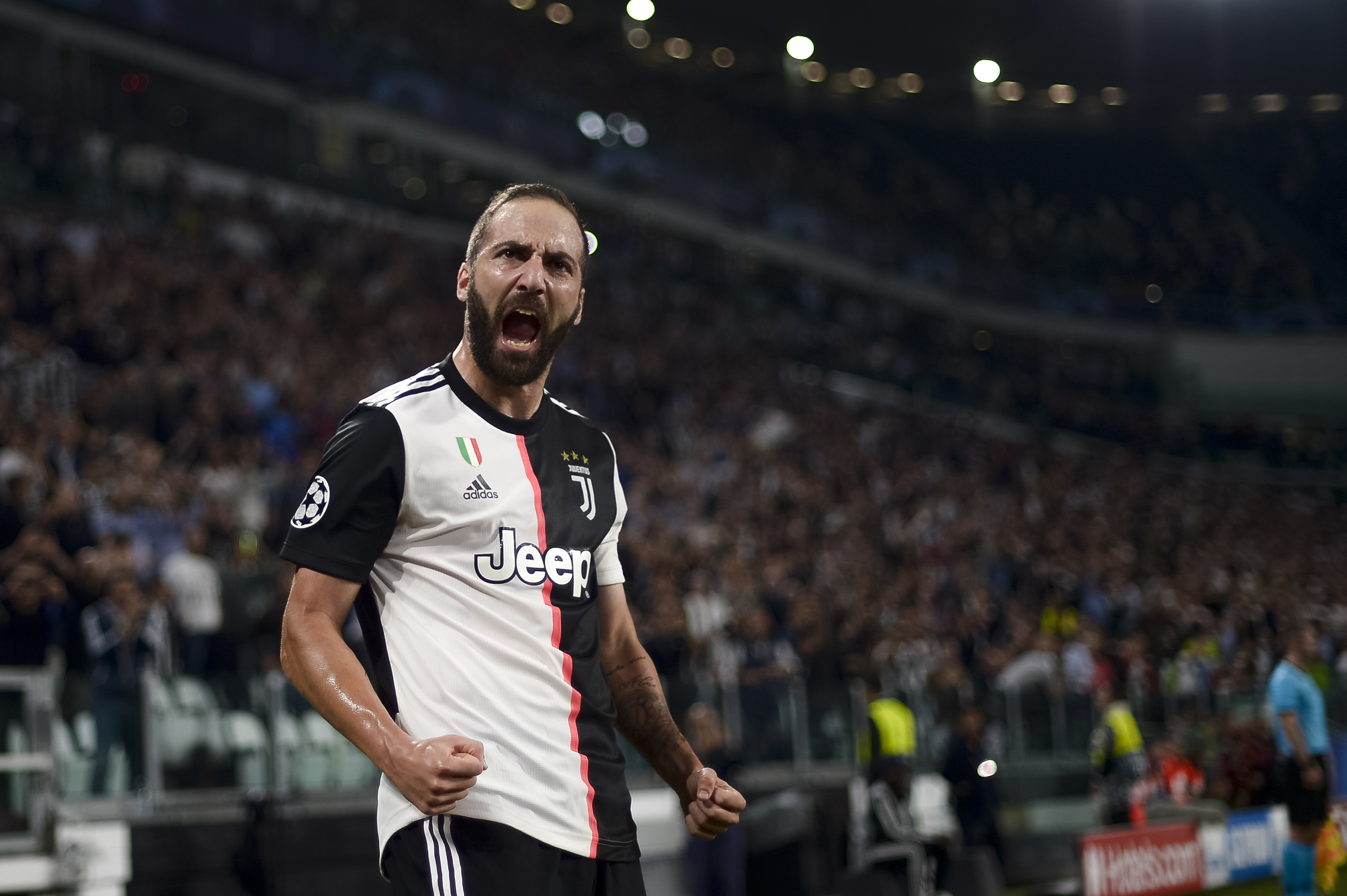 Gonzalo Higuain of Juventus FC celebrates after scoring a...