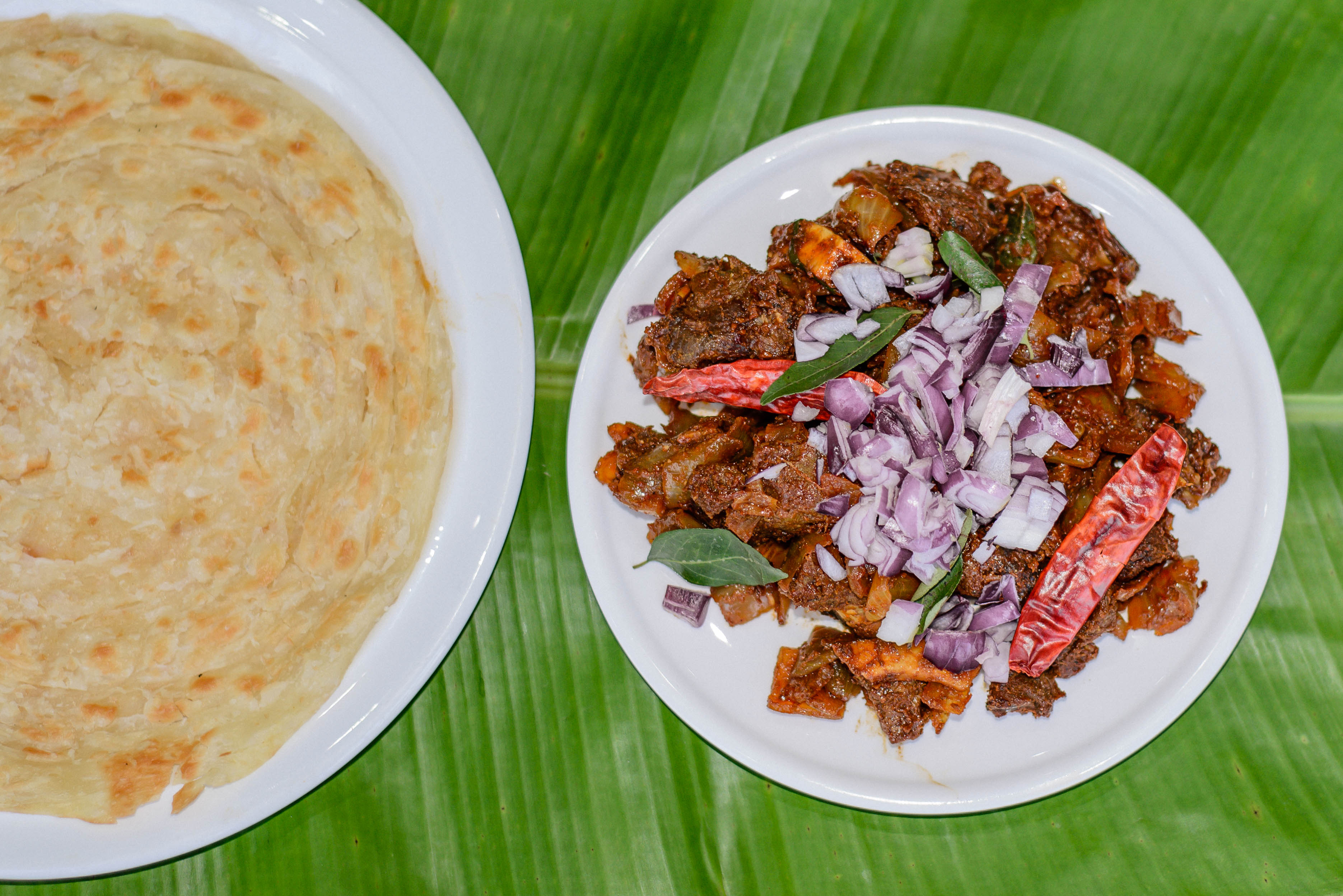 Beef fry with parotta at Thattukdada in East Ham, one of London’s best south Indian restaurants