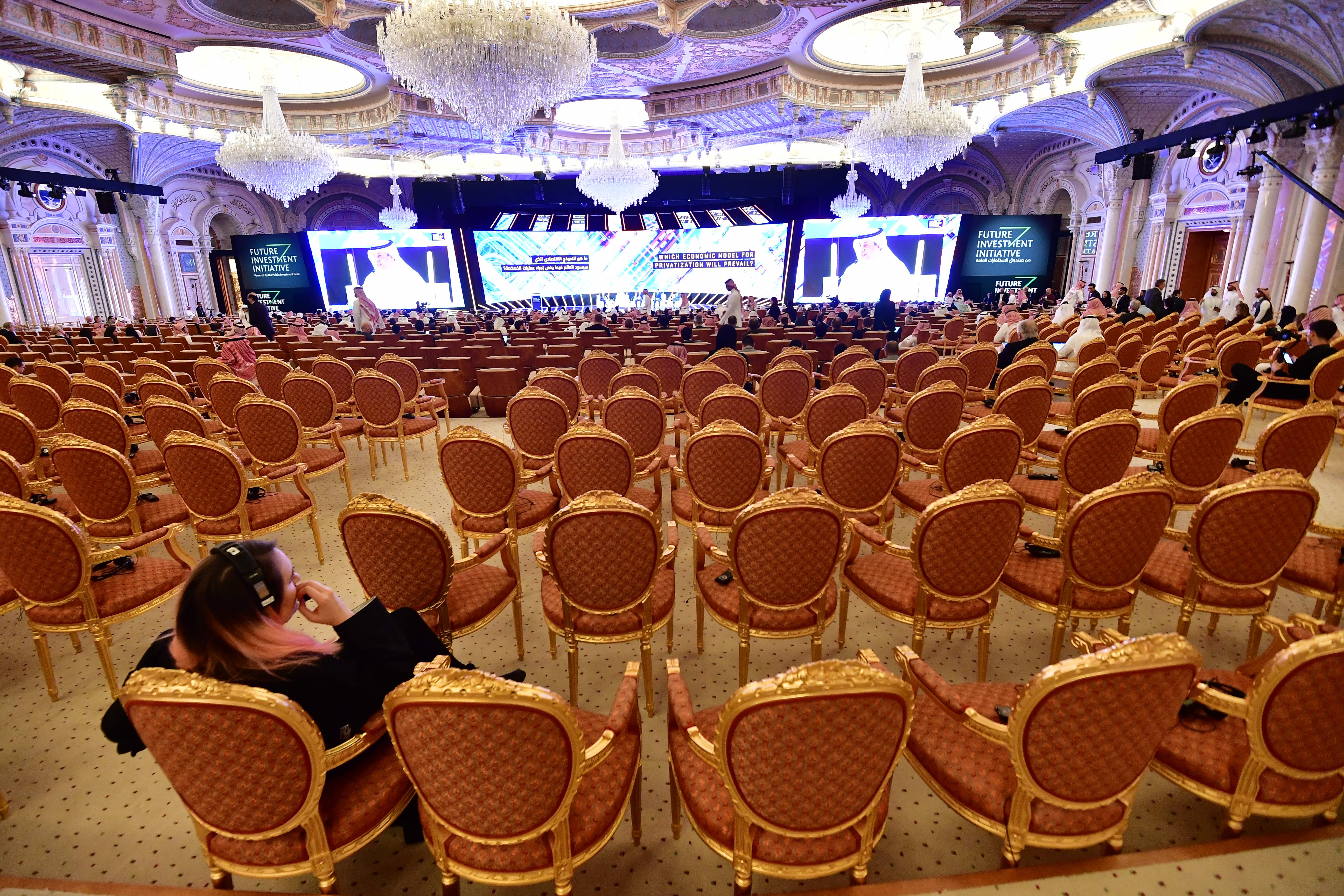 Empty chairs in a ballroom at the Saudi investment conference last year.