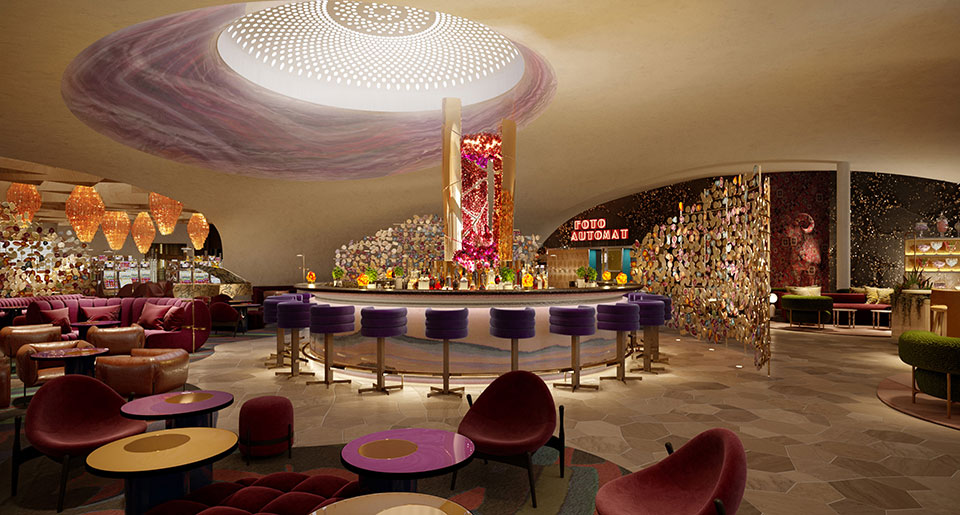 A rendering of the Commons Club restaurant and lounge coming to the Virgin Hotels Las Vegas in November 2020.