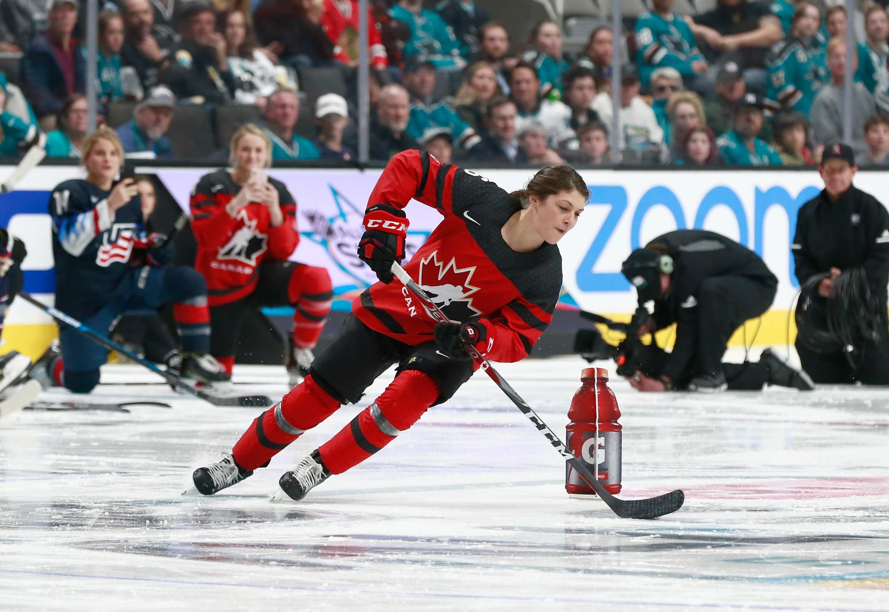 Rebecca Johnston #6 of the Canadian Women’s National team skates during the Gatorade NHL Puck Control during the 2019 SAP NHL All-Star Skills
