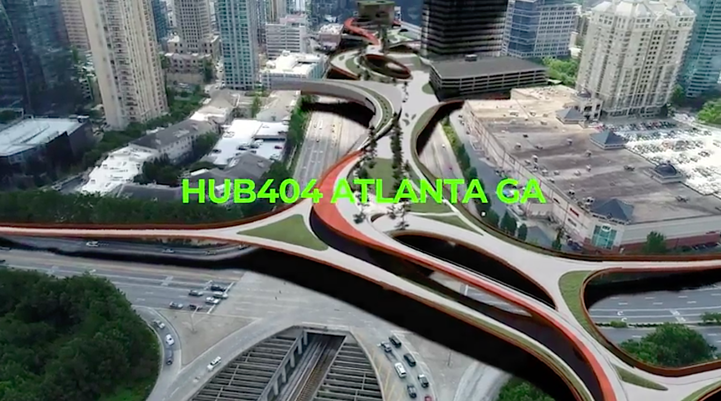 A rendering of a park project over a highway in Buckhead Atlanta.
