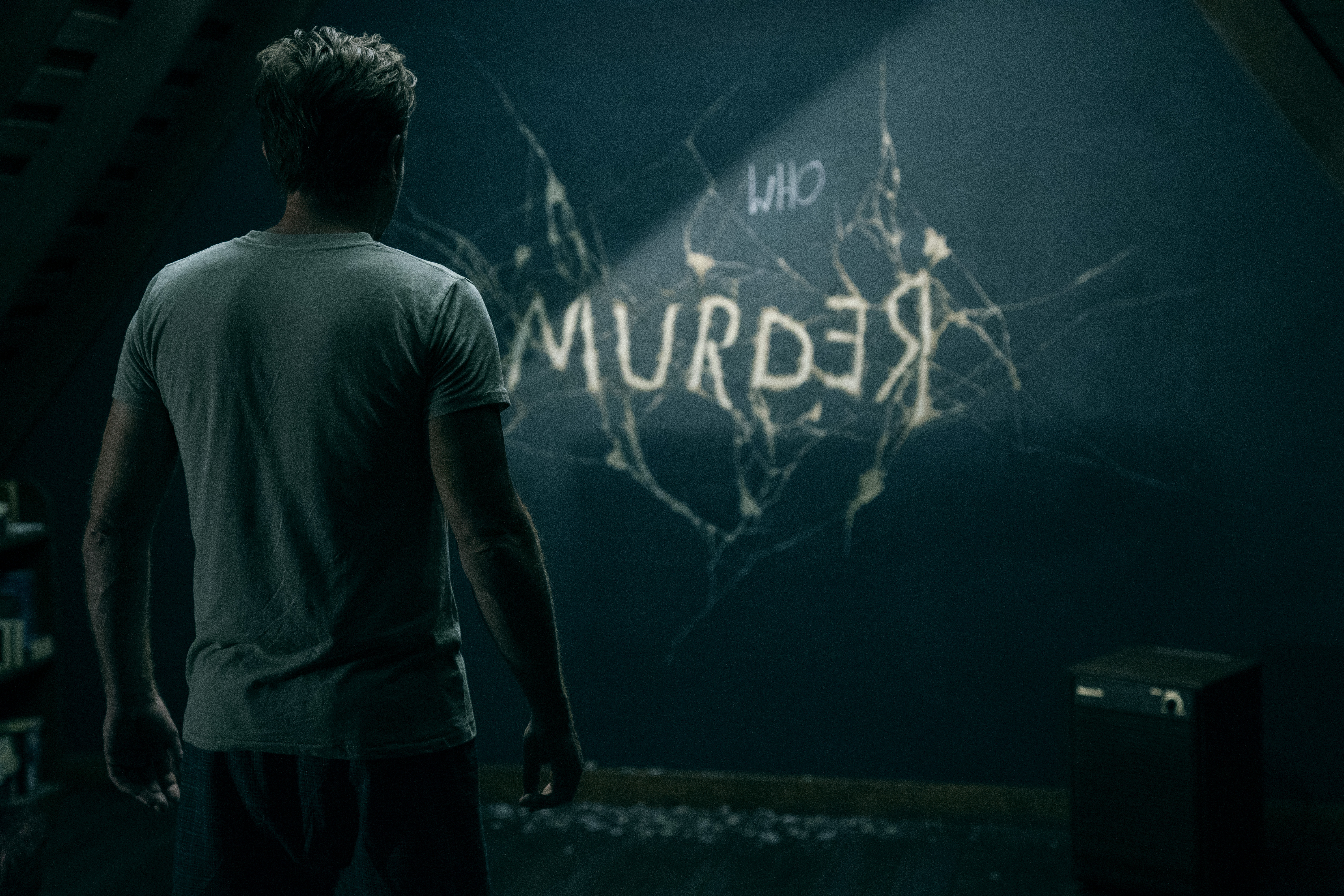 Dan Torrance (Ewan McGregor) looks at a wall with Murder written on it in Doctor Sleep
