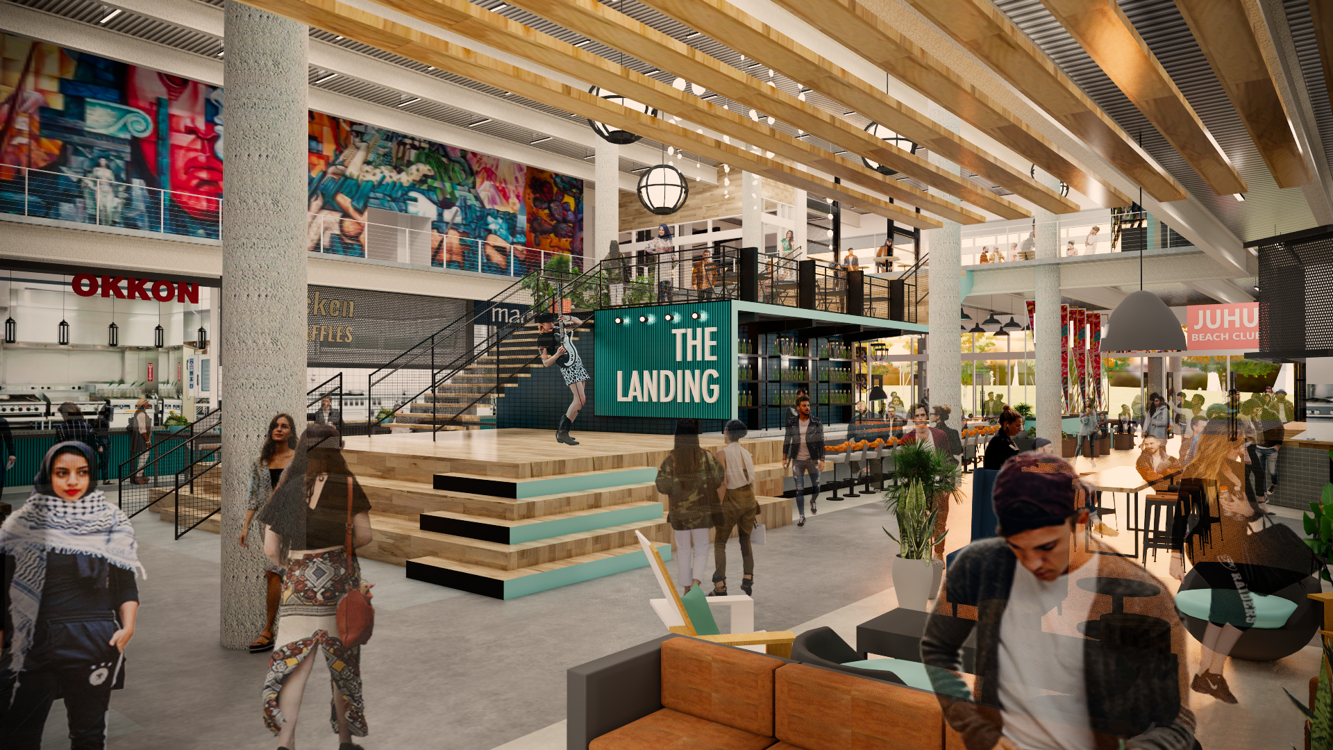 A rendering of the Oakland Assembly food hall