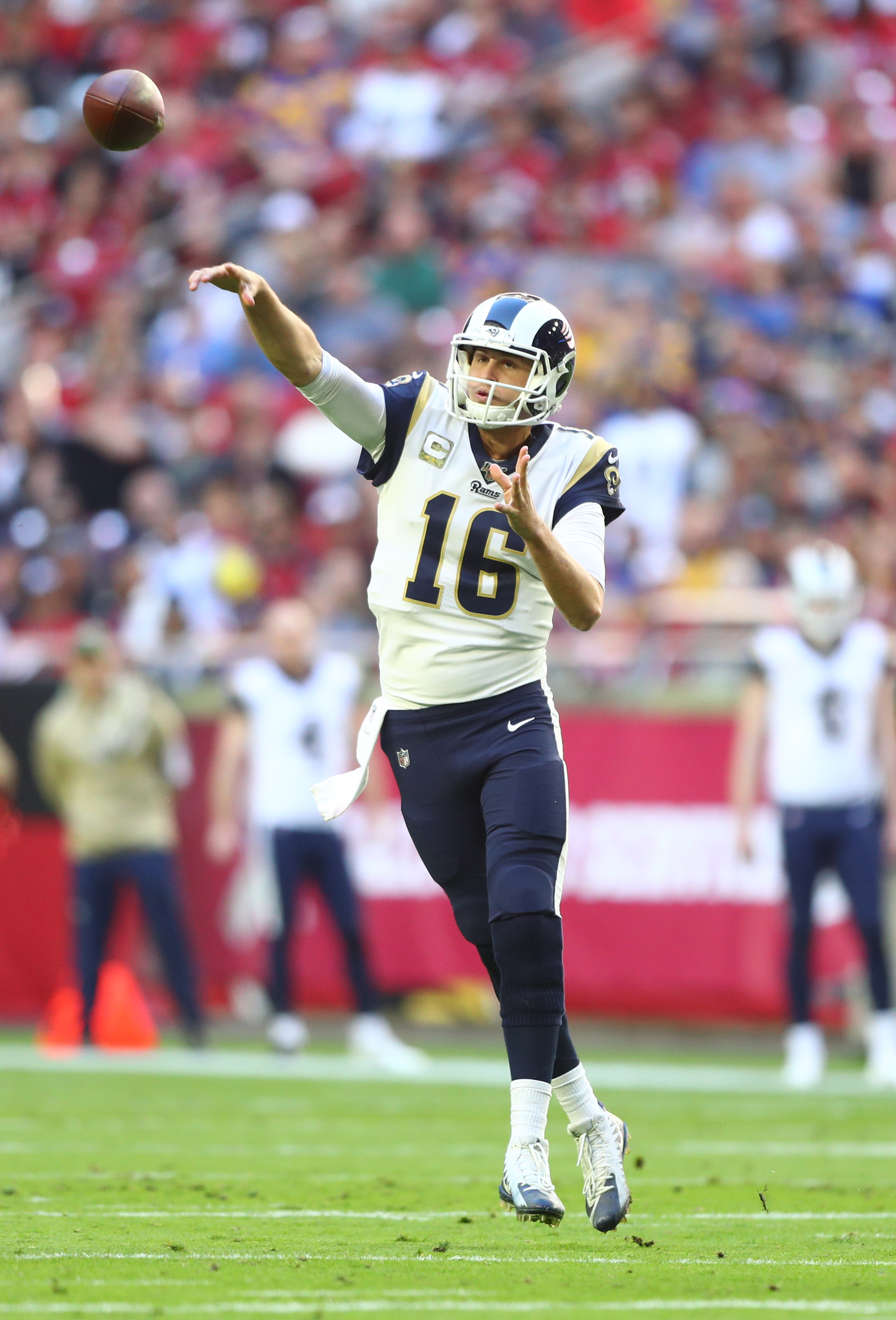 Los Angeles Rams QB Jared Goff throws a pass against the Arizona Cardinals in Week 13, Dec. 1, 2019.
